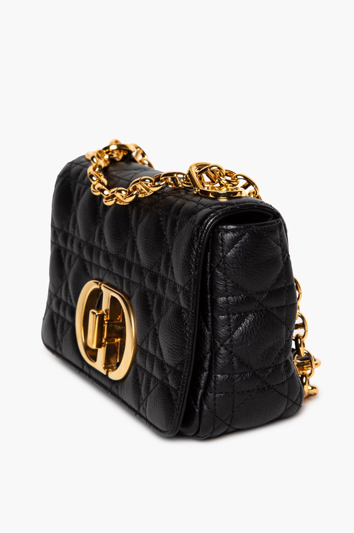 Christian Dior Black Cannage Grained Calfskin Small Caro Bag