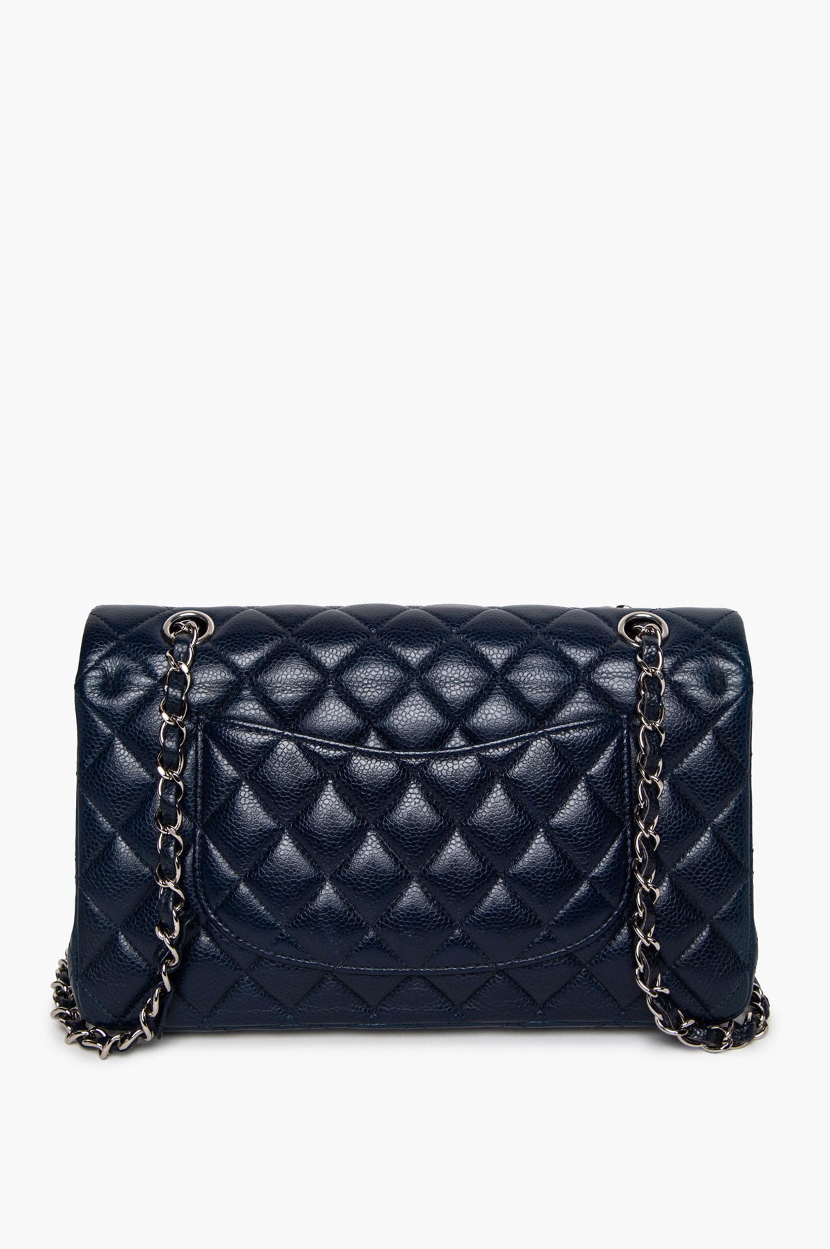 Chanel Navy Blue Caviar Medium Classic Flap SHW