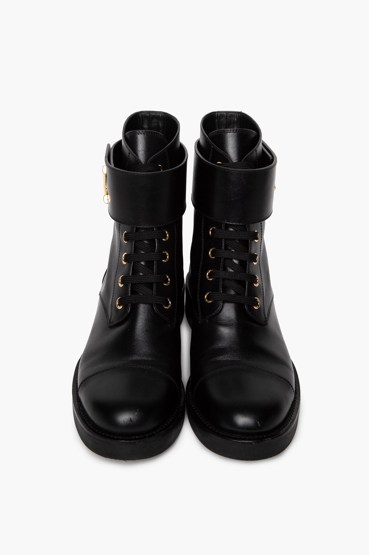 Louis Vuitton Black Calfskin Wonderland Flat Ranger Combat Boots Size 37