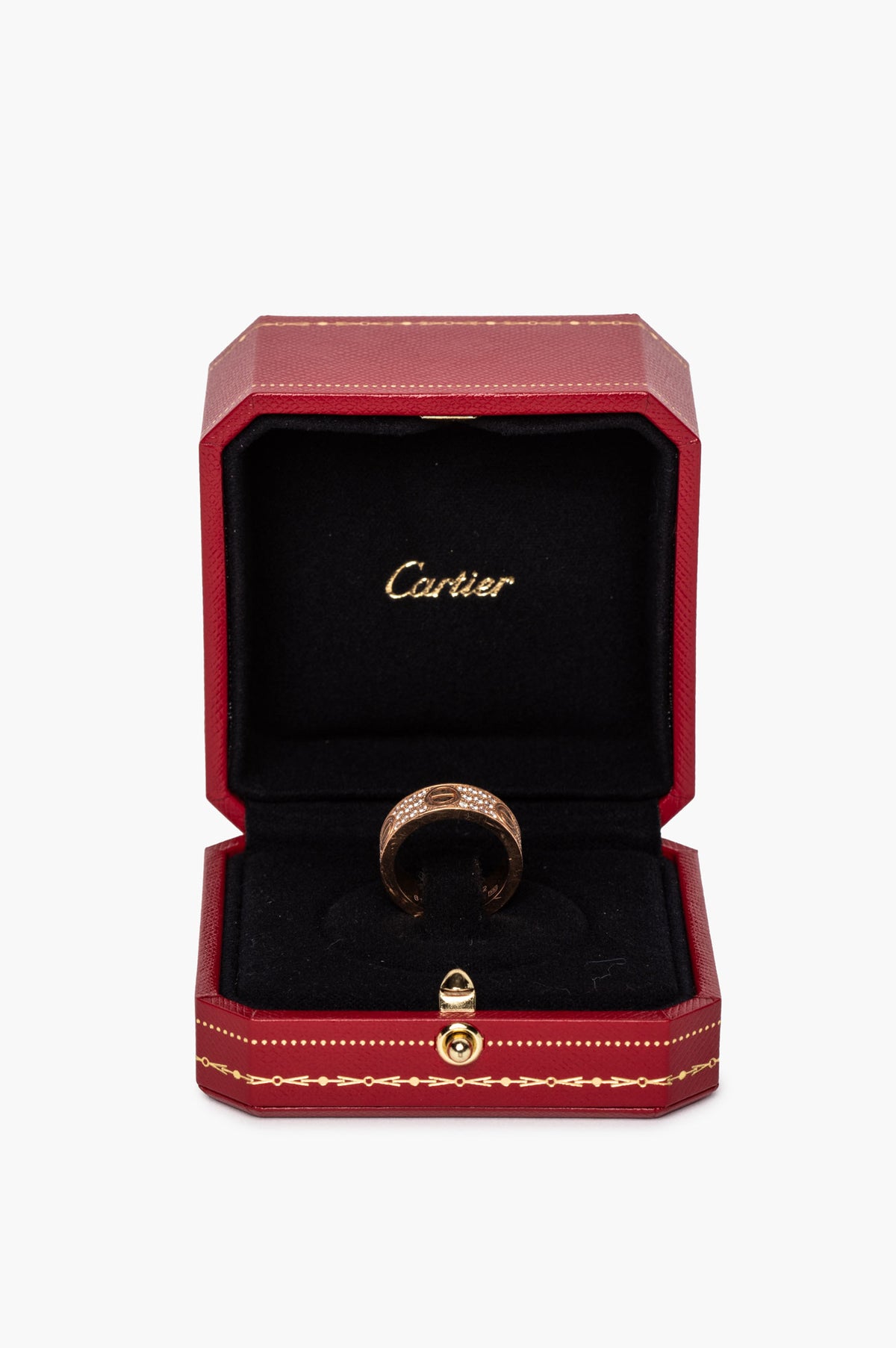 Cartier 18k Rose Gold Pavé Diamond Love Ring Classic Model Size 6.5