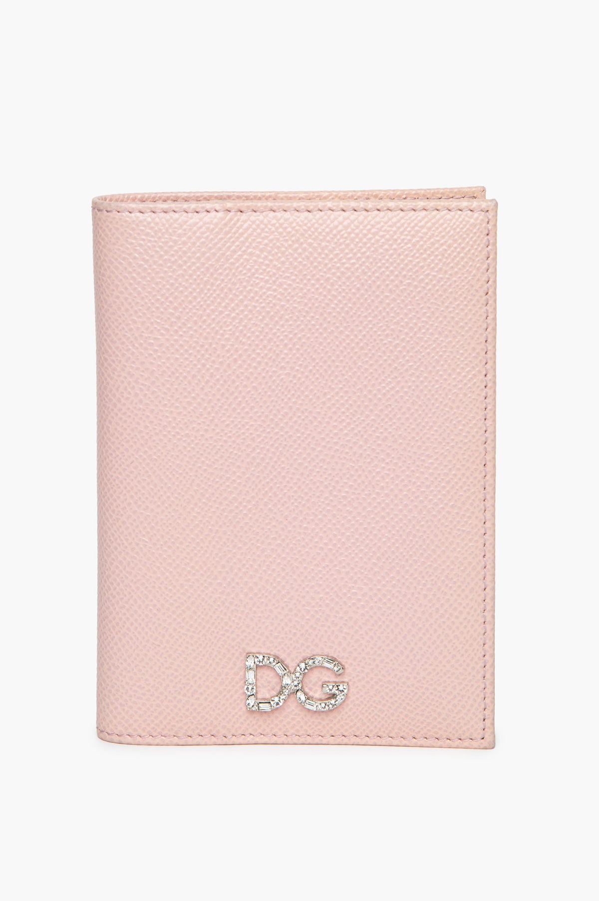 Dolce & Gabbana Pink Textured Leather Crystal Logo Passport Holder