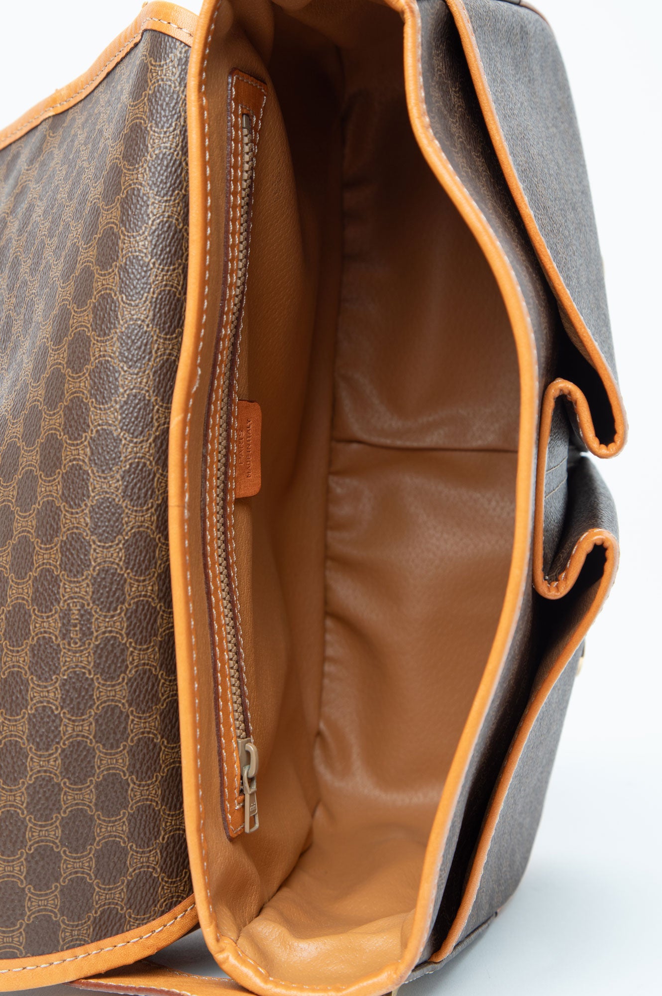 Celine Brown Monogram Macadam Crossbody Flap Bag