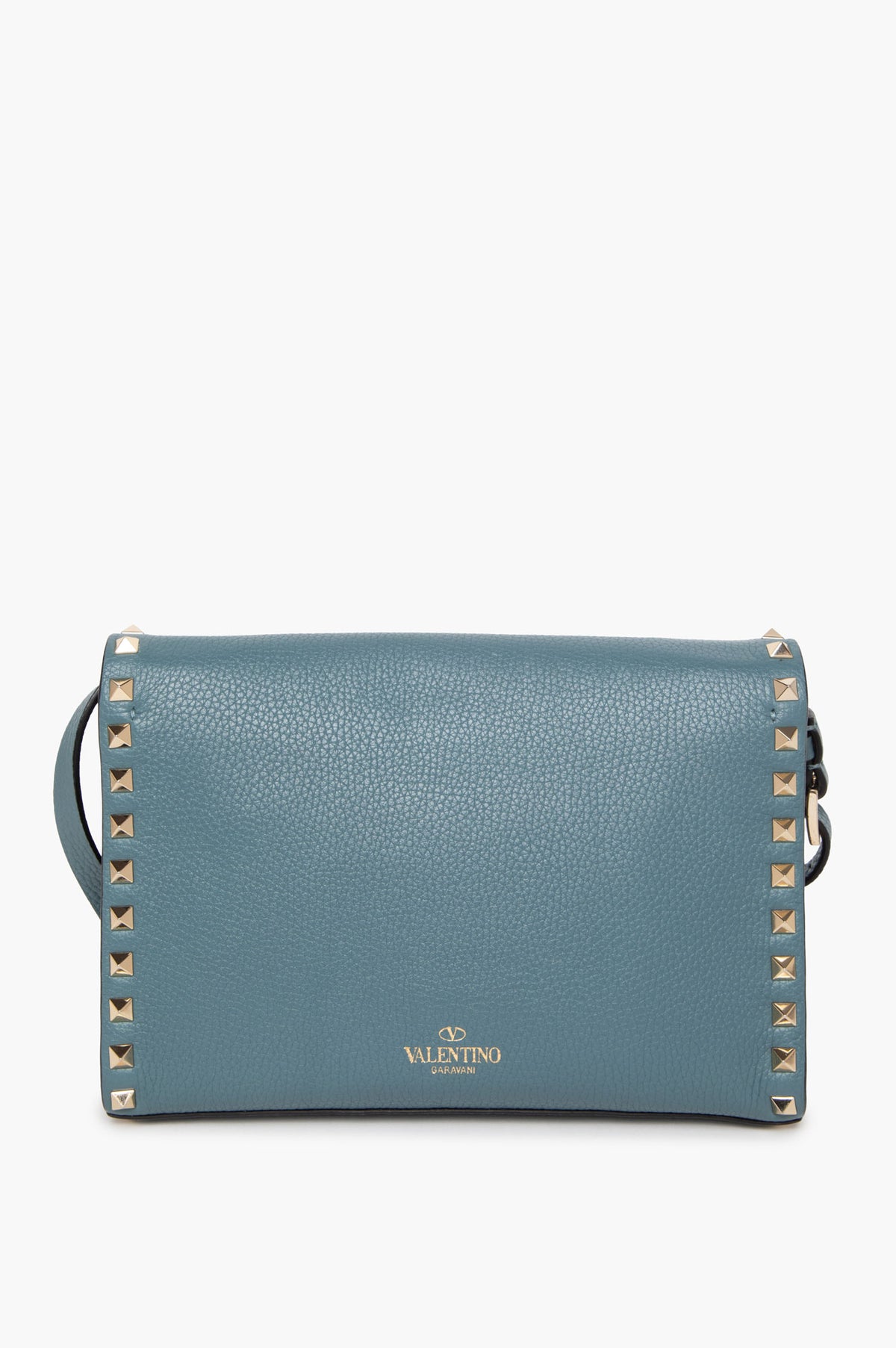 Valentino Dusty Blue Grainy Calfskin Small Rockstud Crossbody Bag
