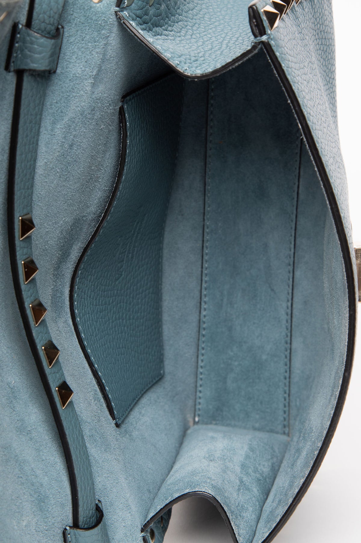 Valentino Dusty Blue Grainy Calfskin Small Rockstud Crossbody Bag