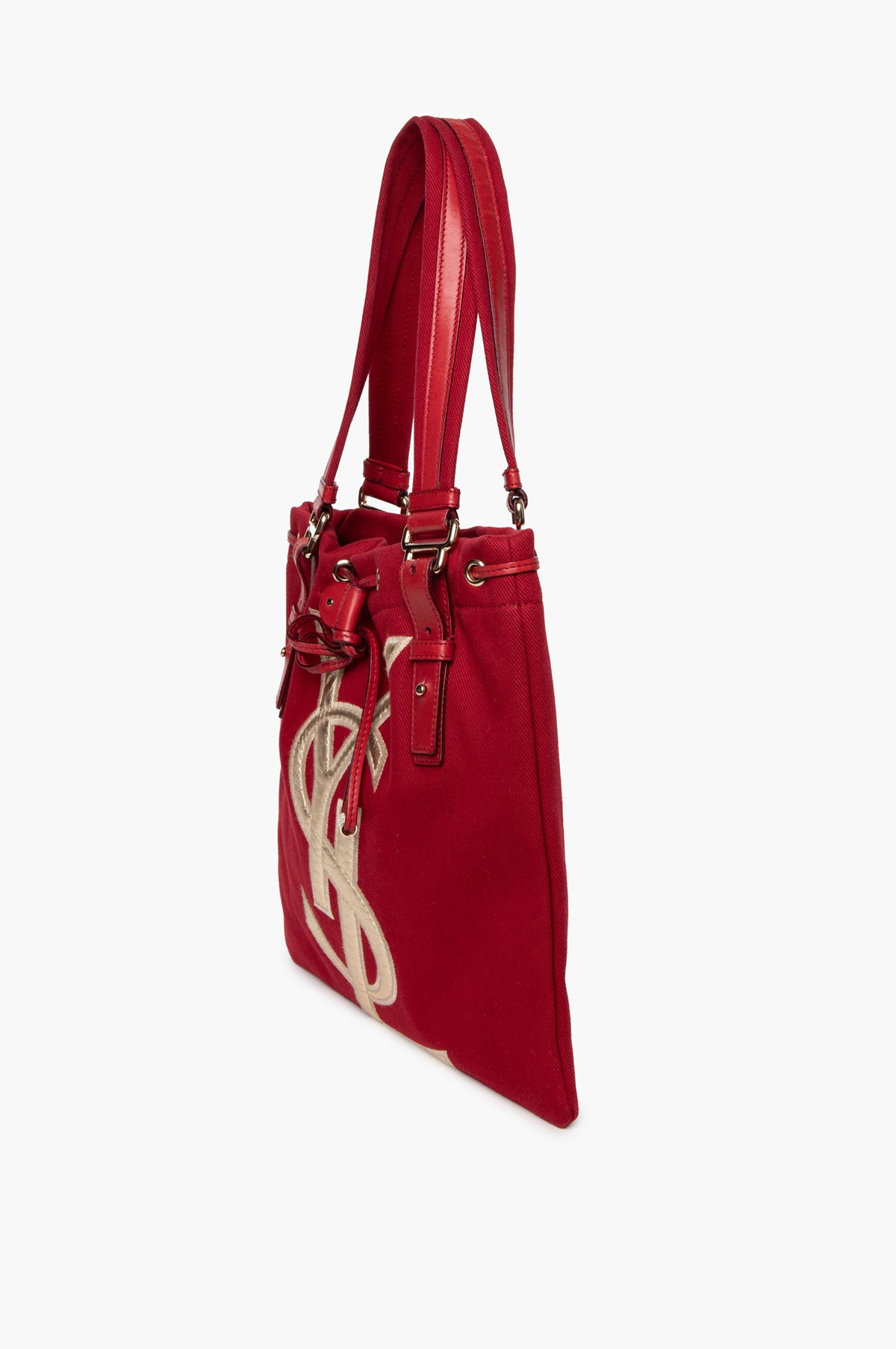 Yves Saint Laurent Red Canvas Mini Kahala Drawstring Tote Bag