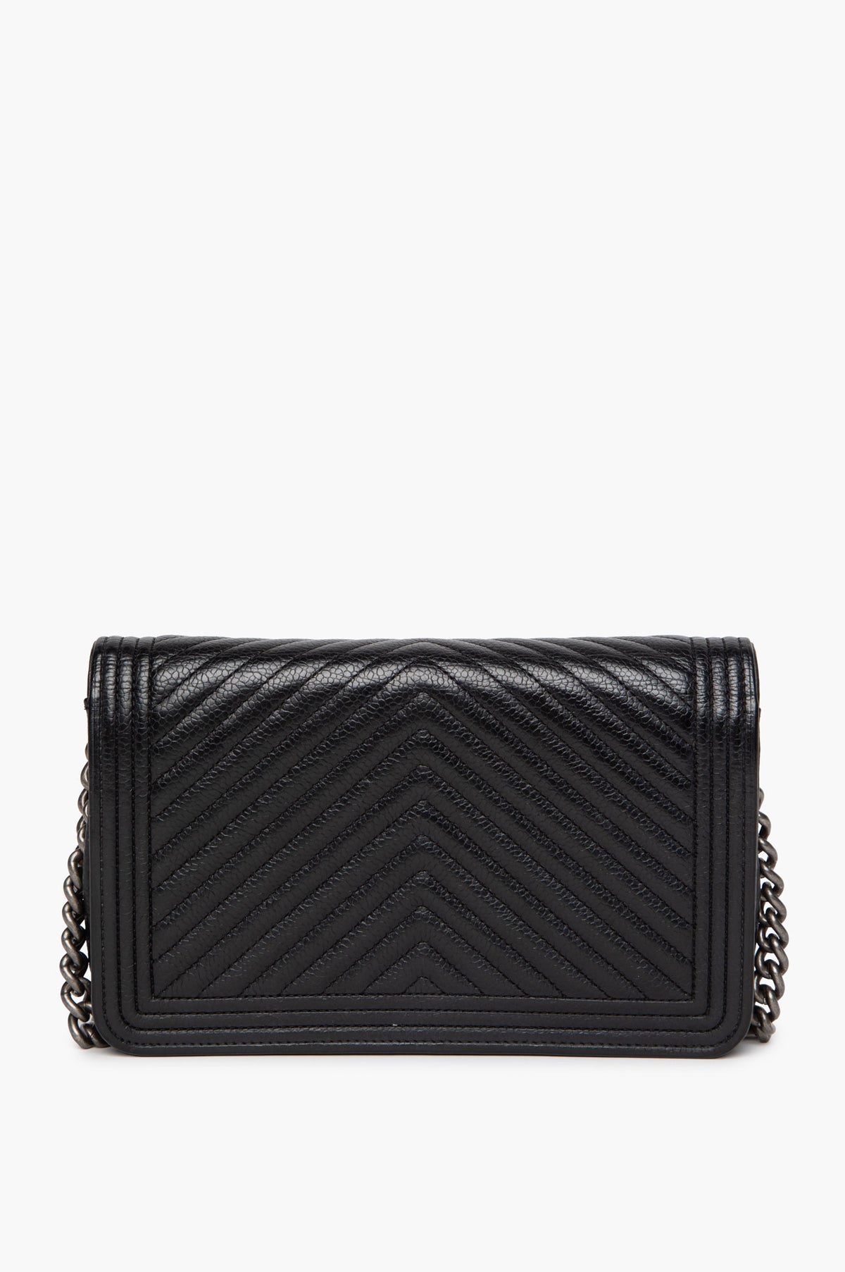 Chanel Black Chevron Quilted Caviar Antiqued Silver Hardware Boy WOC