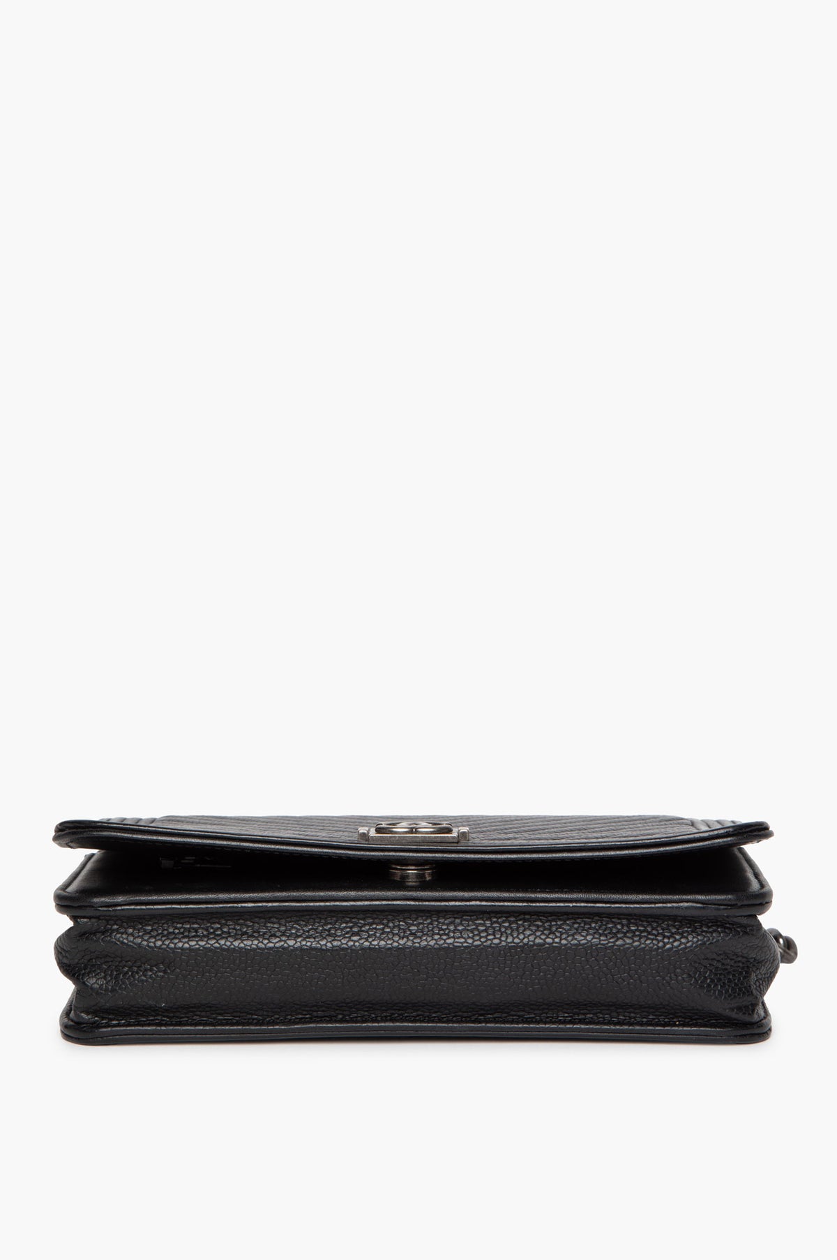 Chanel Black Chevron Quilted Caviar Antiqued Silver Hardware Boy WOC