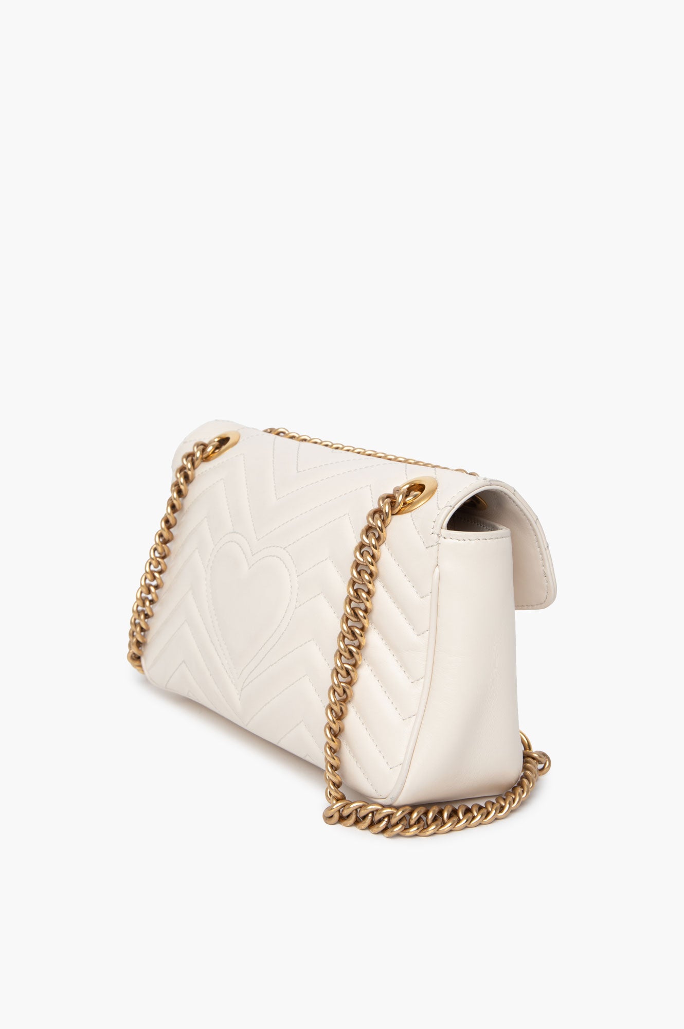 Gucci White GG Marmont Medium Shoulder Bag