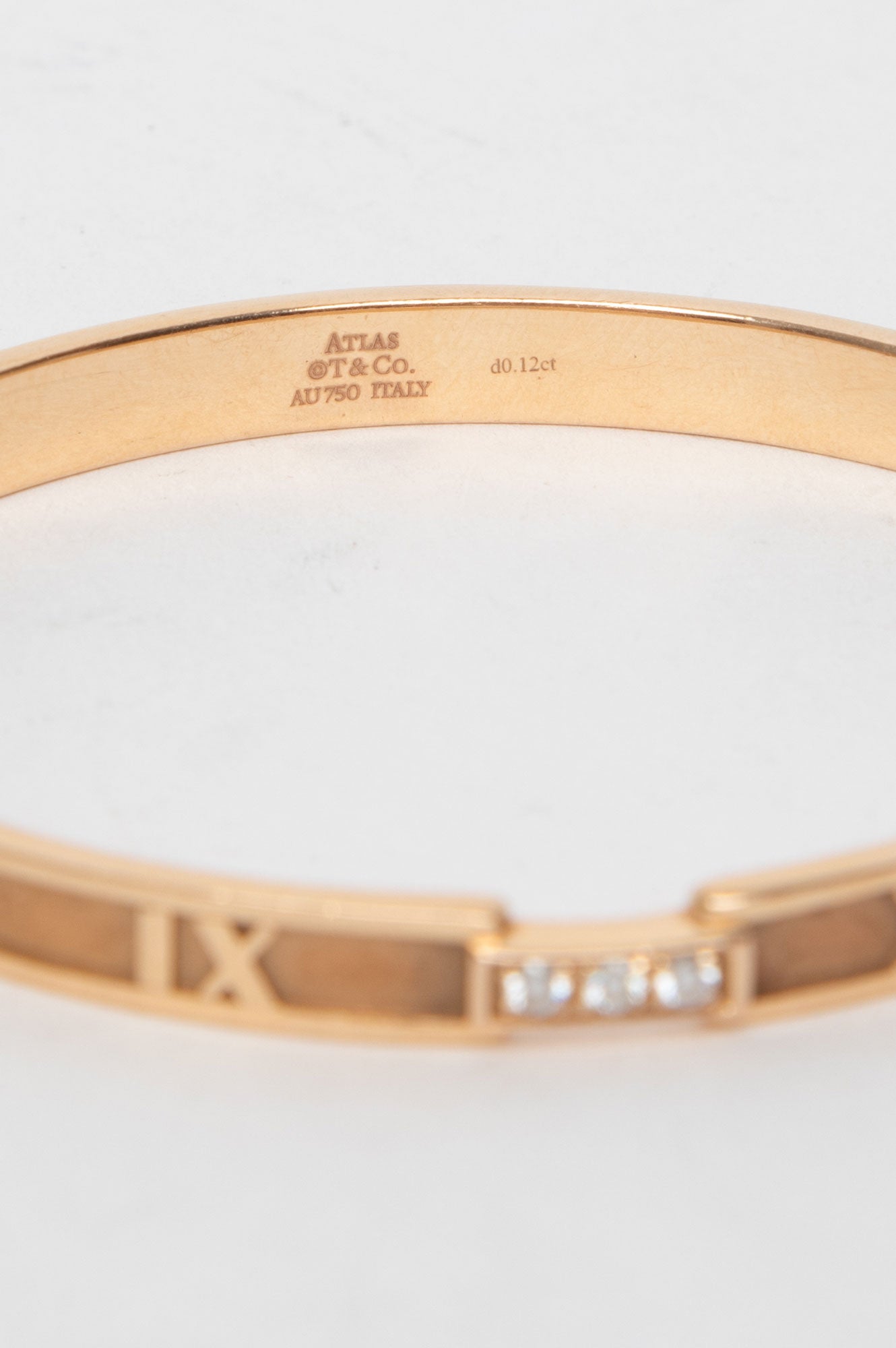 Tiffany & Co 18K Rose Gold Atlas 3 Diamonds Bangle Bracelet Size Medium