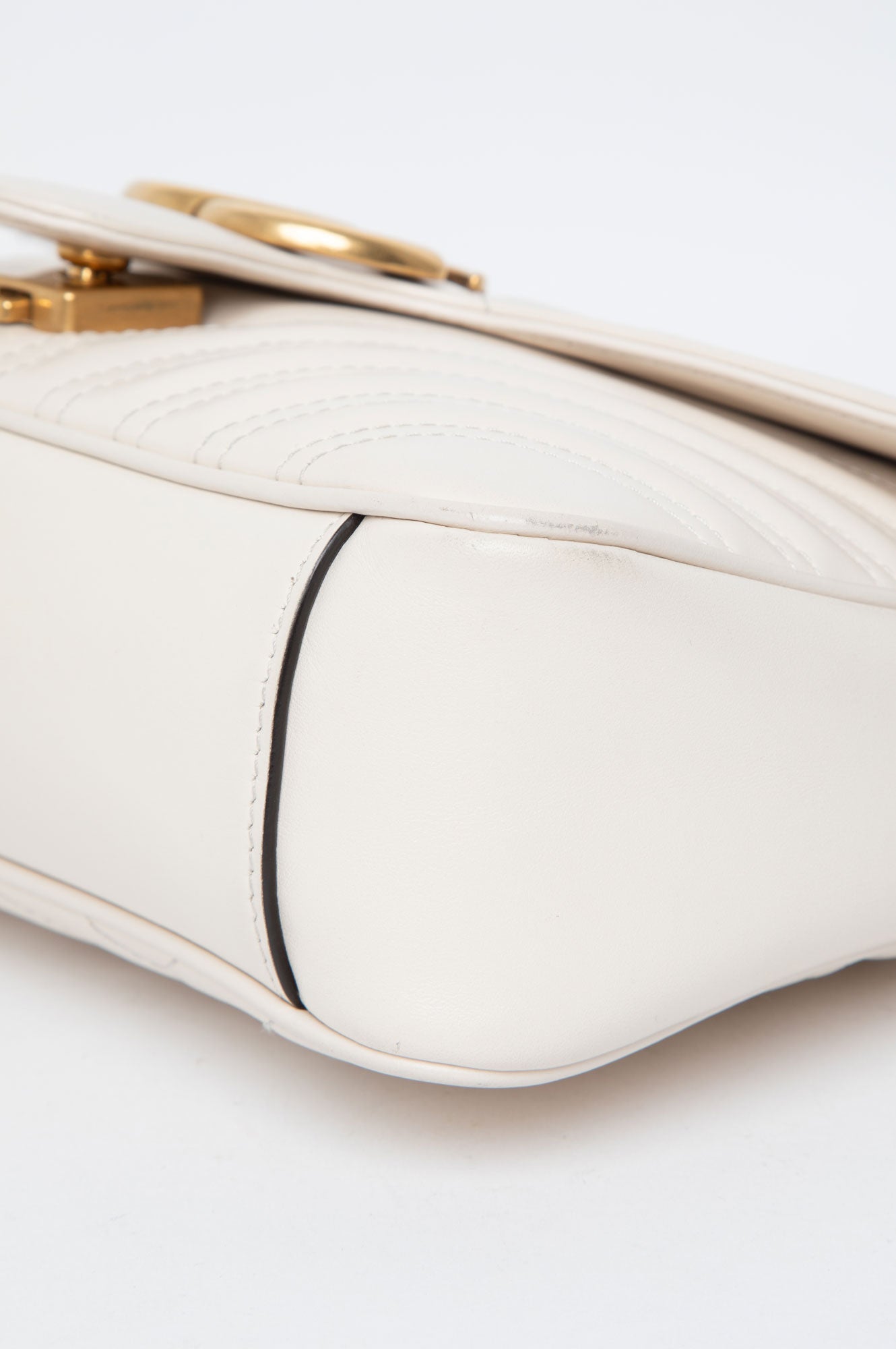 Gucci White GG Marmont Medium Shoulder Bag