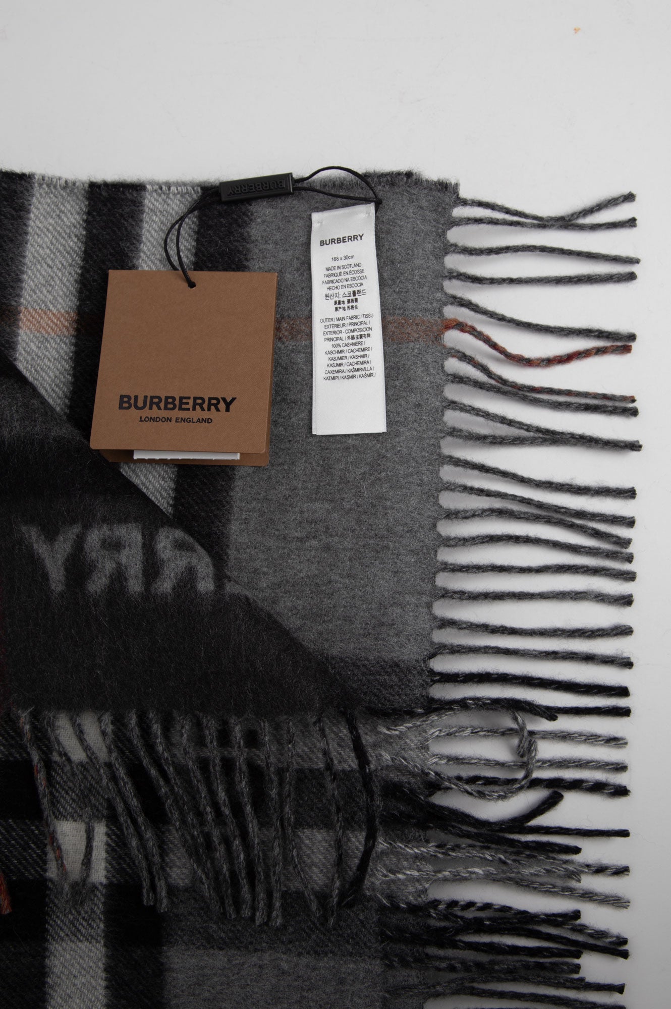 Burberry Grey Check Cashmere Scarf