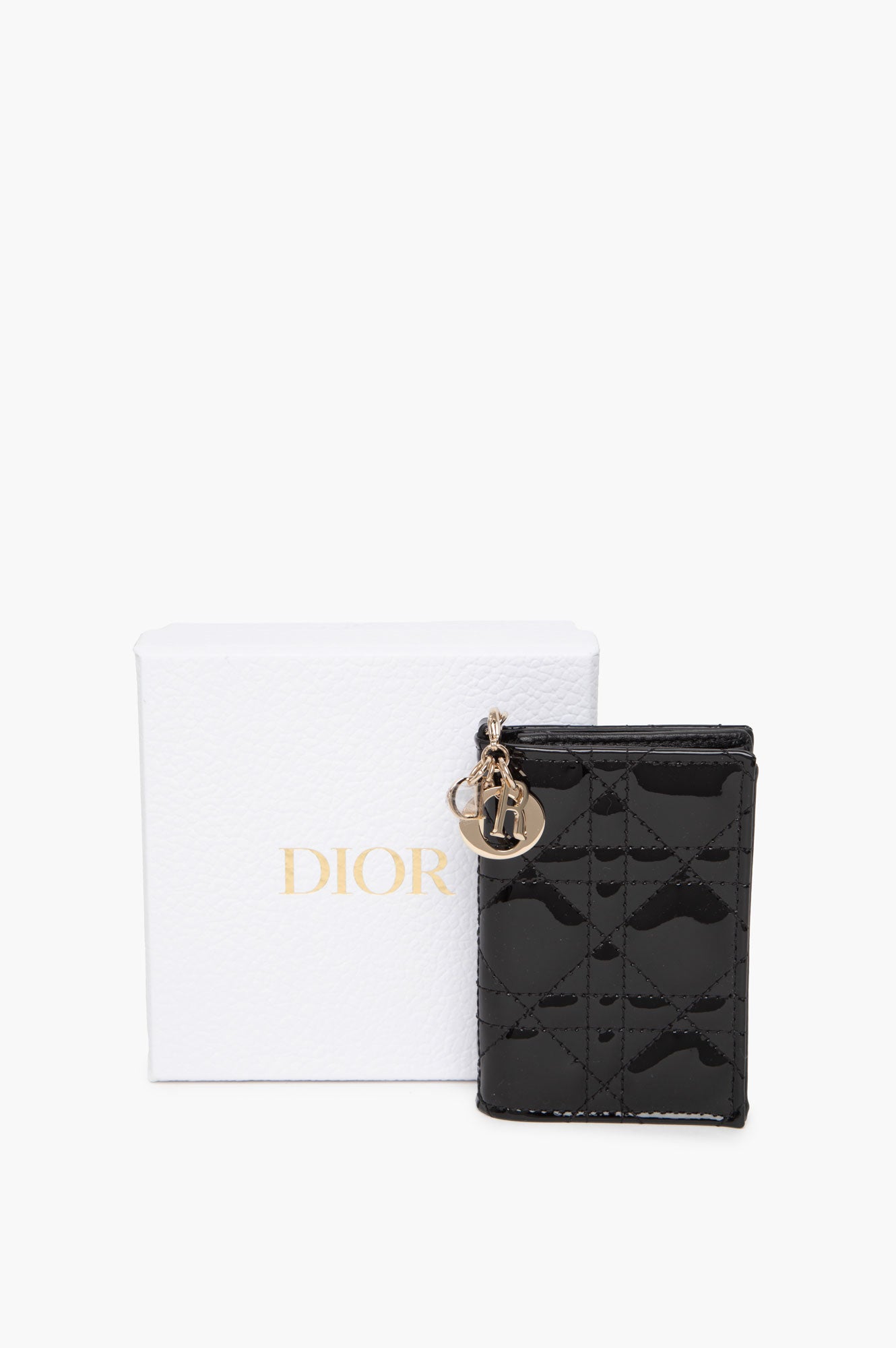 Christian Dior Black Patent Mini Lady Dior Gardenia Wallet