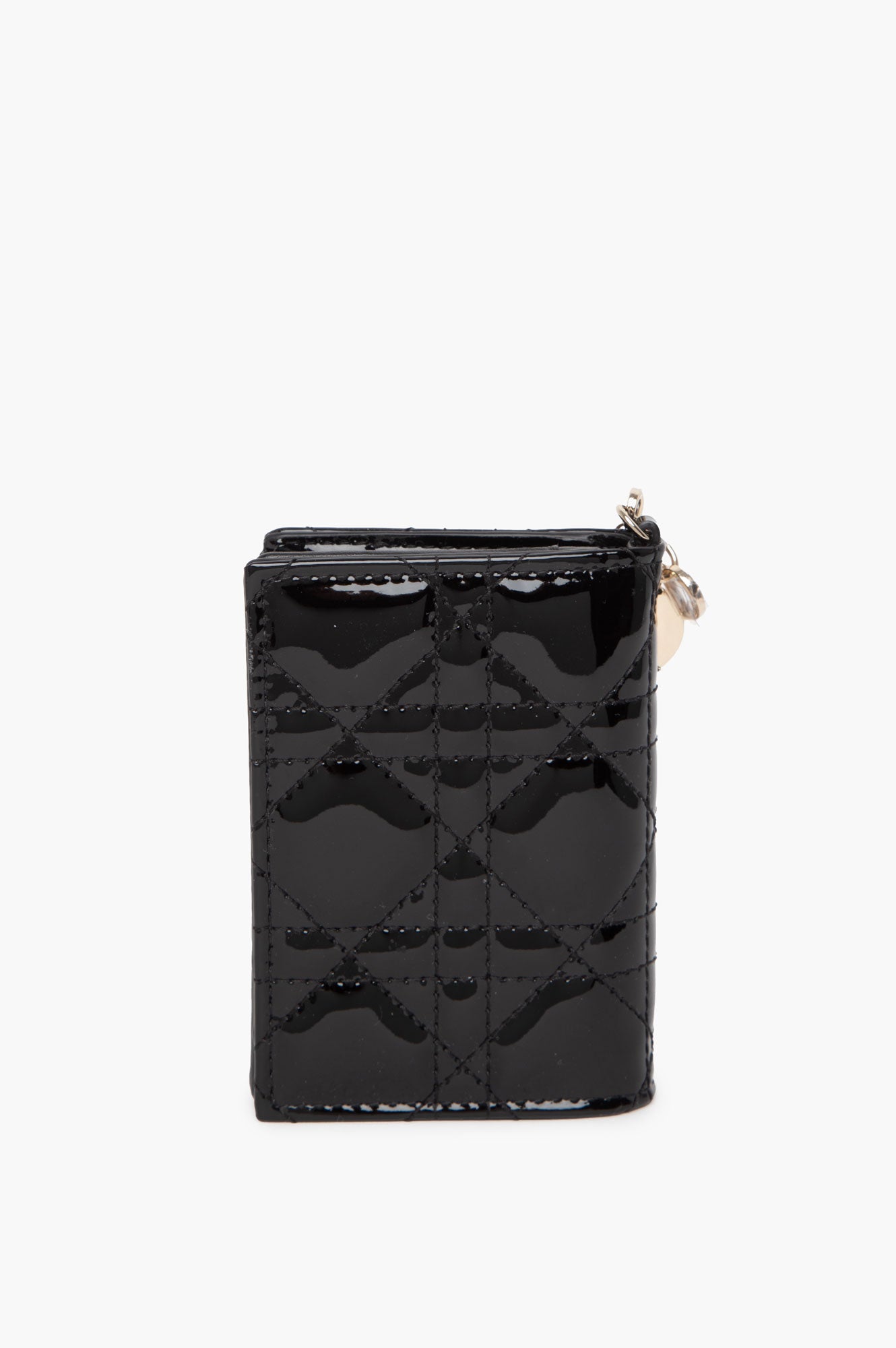 Christian Dior Black Patent Mini Lady Dior Gardenia Wallet