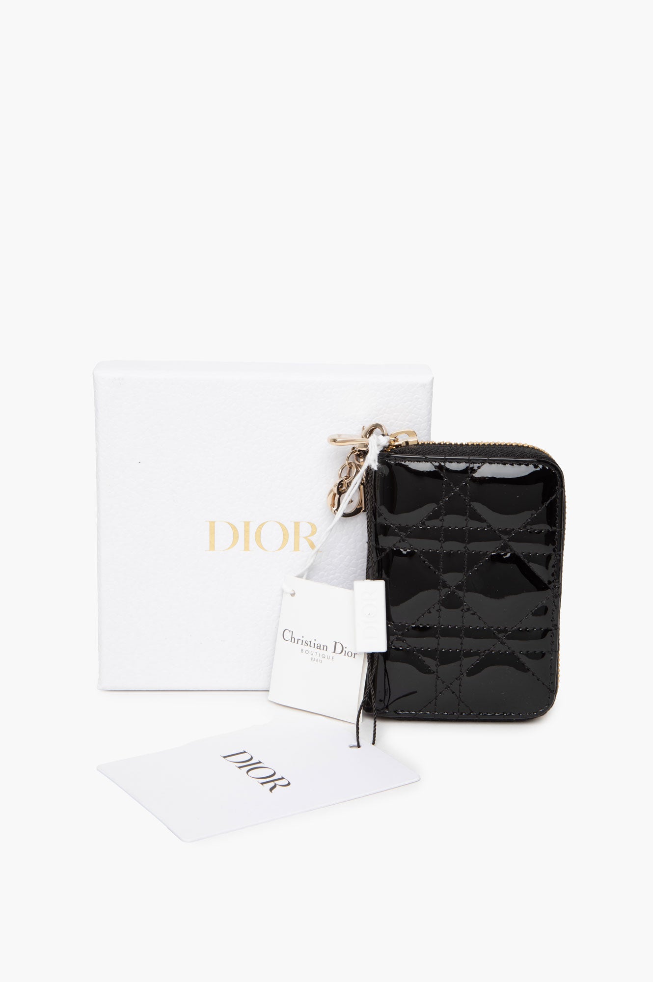 Christian Dior Black Patent Small Lady Dior Voyageur Coin Purse