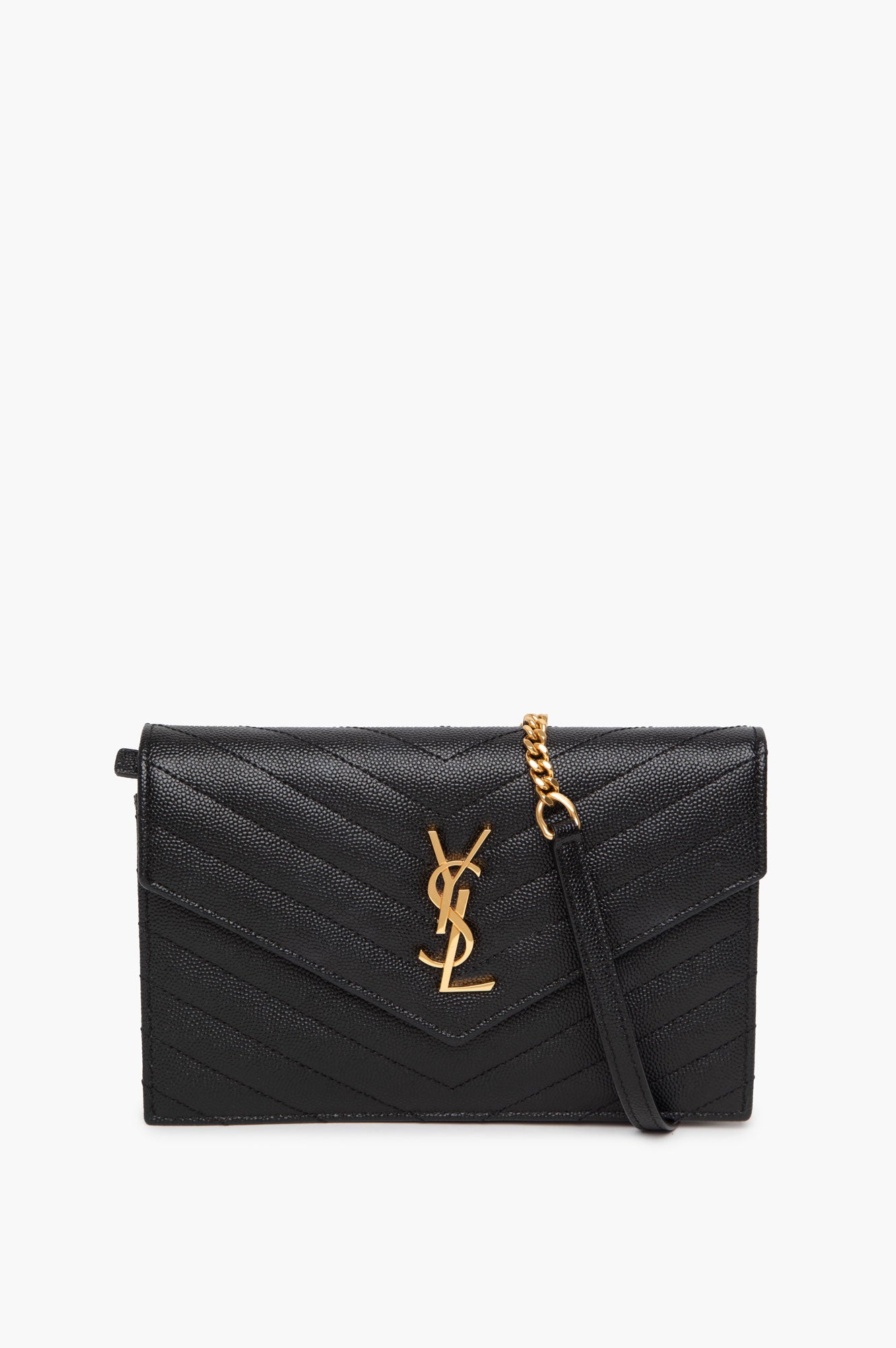 Saint Laurent Black Cassandre GHW Wallet On Chain