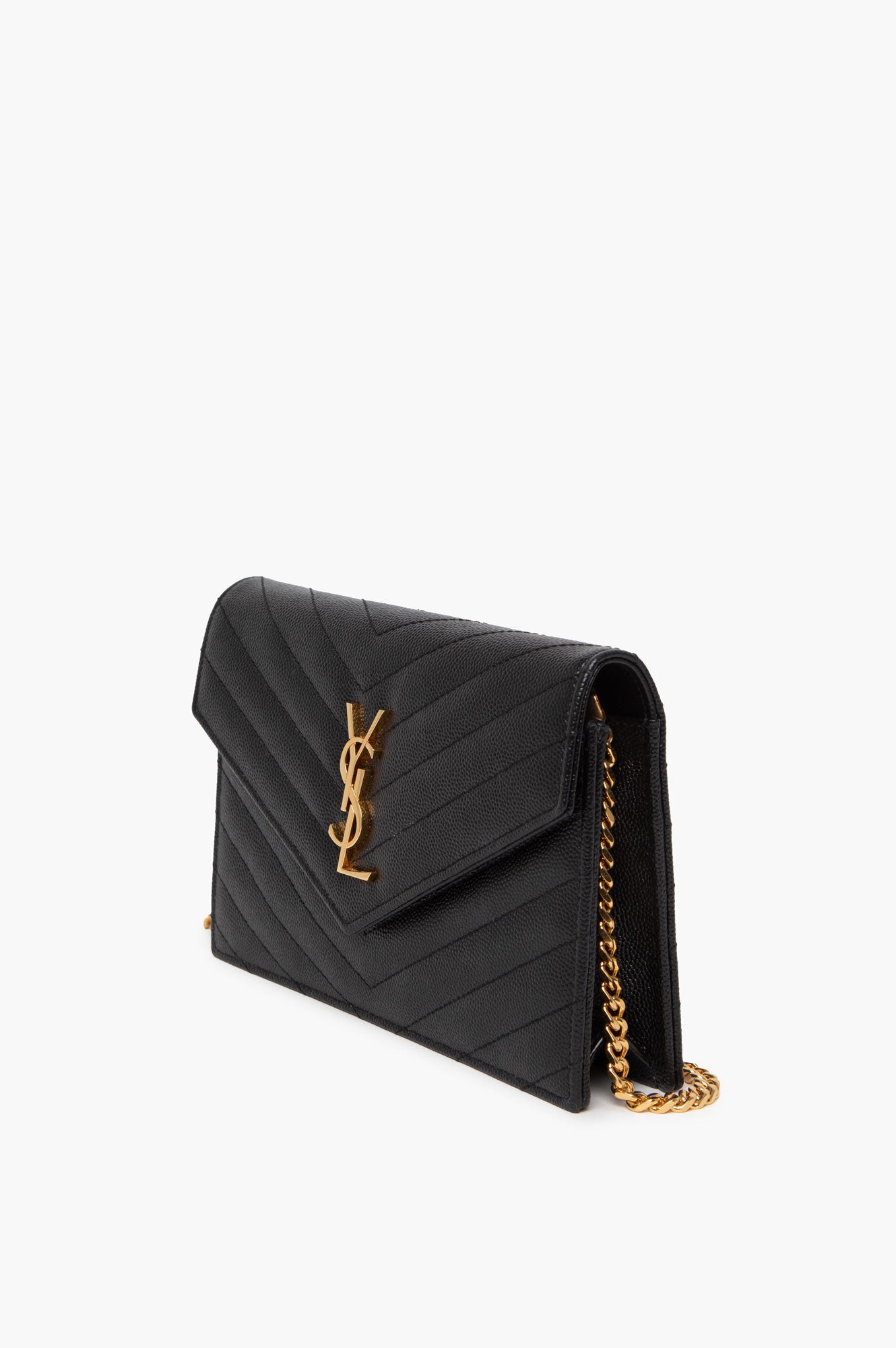 Saint Laurent Black Cassandre GHW Wallet On Chain