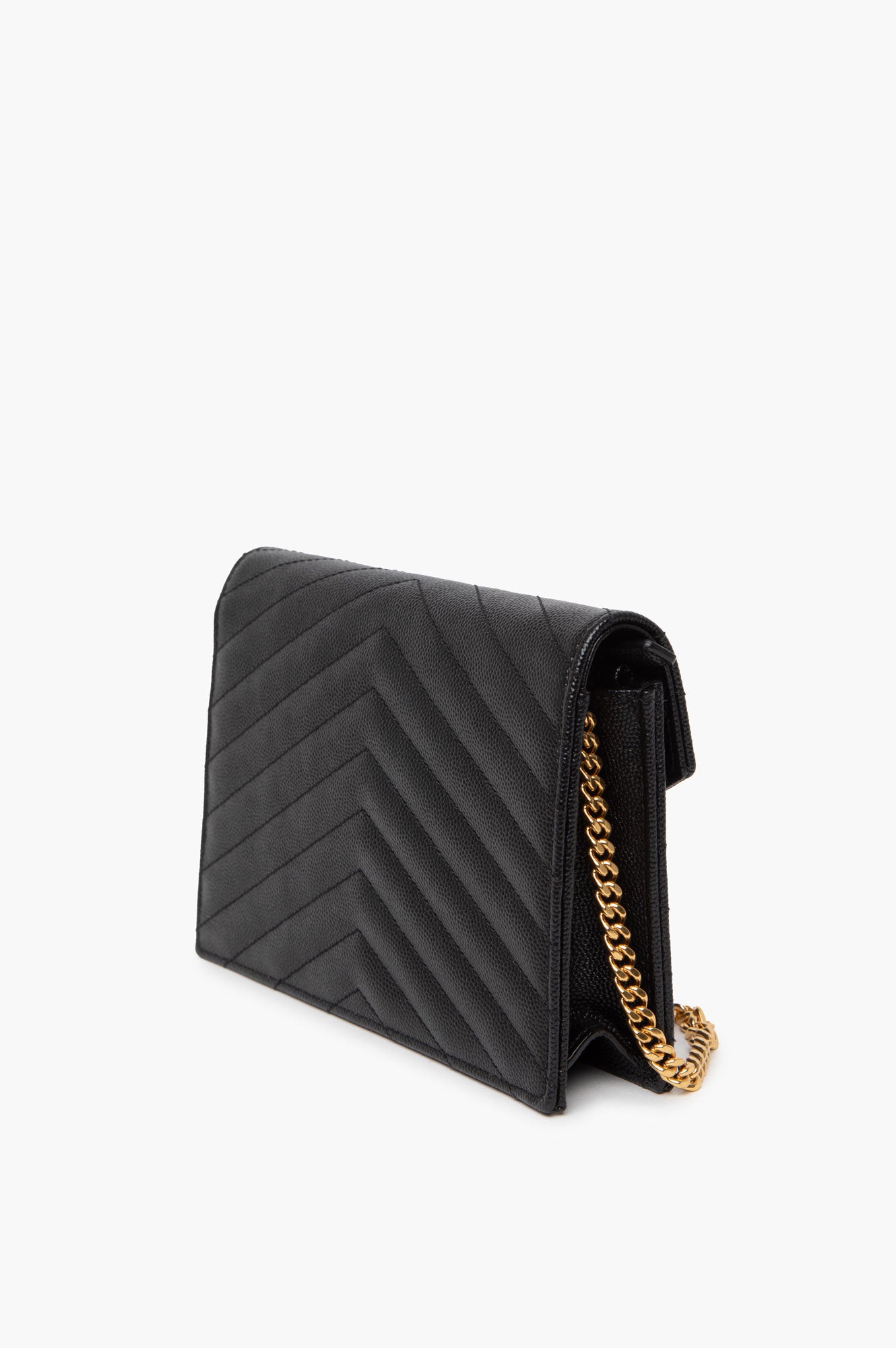 Saint Laurent Black Cassandre GHW Wallet On Chain