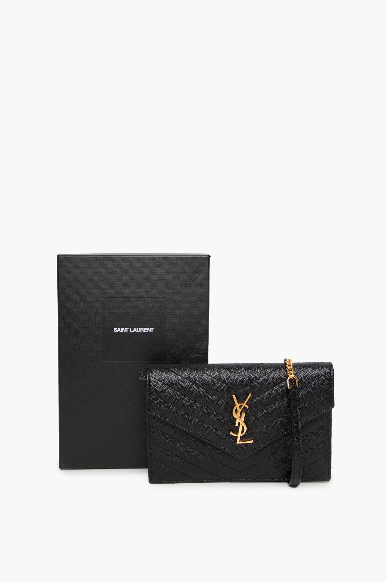 Saint Laurent Black Cassandre GHW Wallet On Chain
