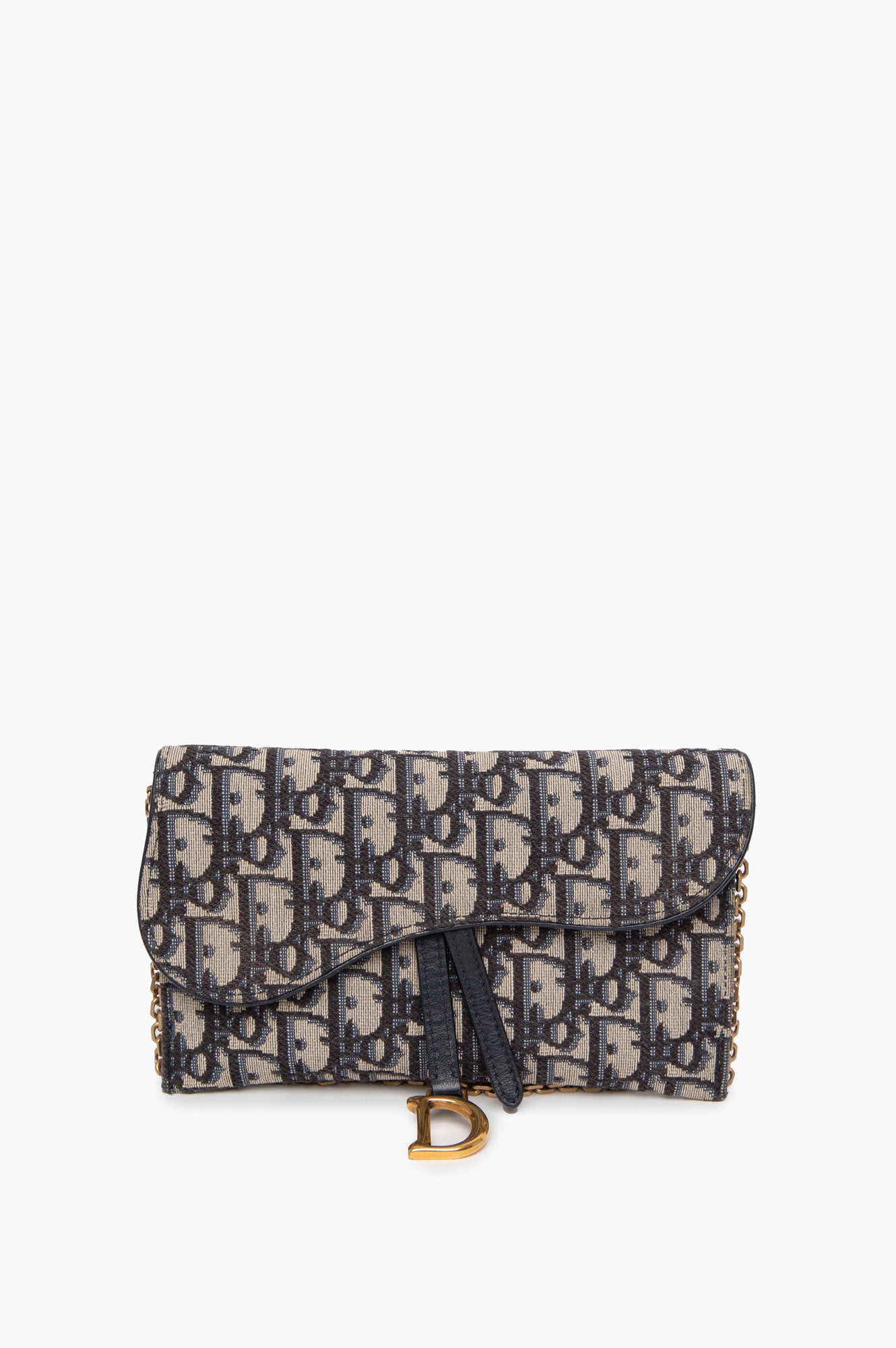 Christian Dior Oblique Saddle Wallet On Chain With Pouch