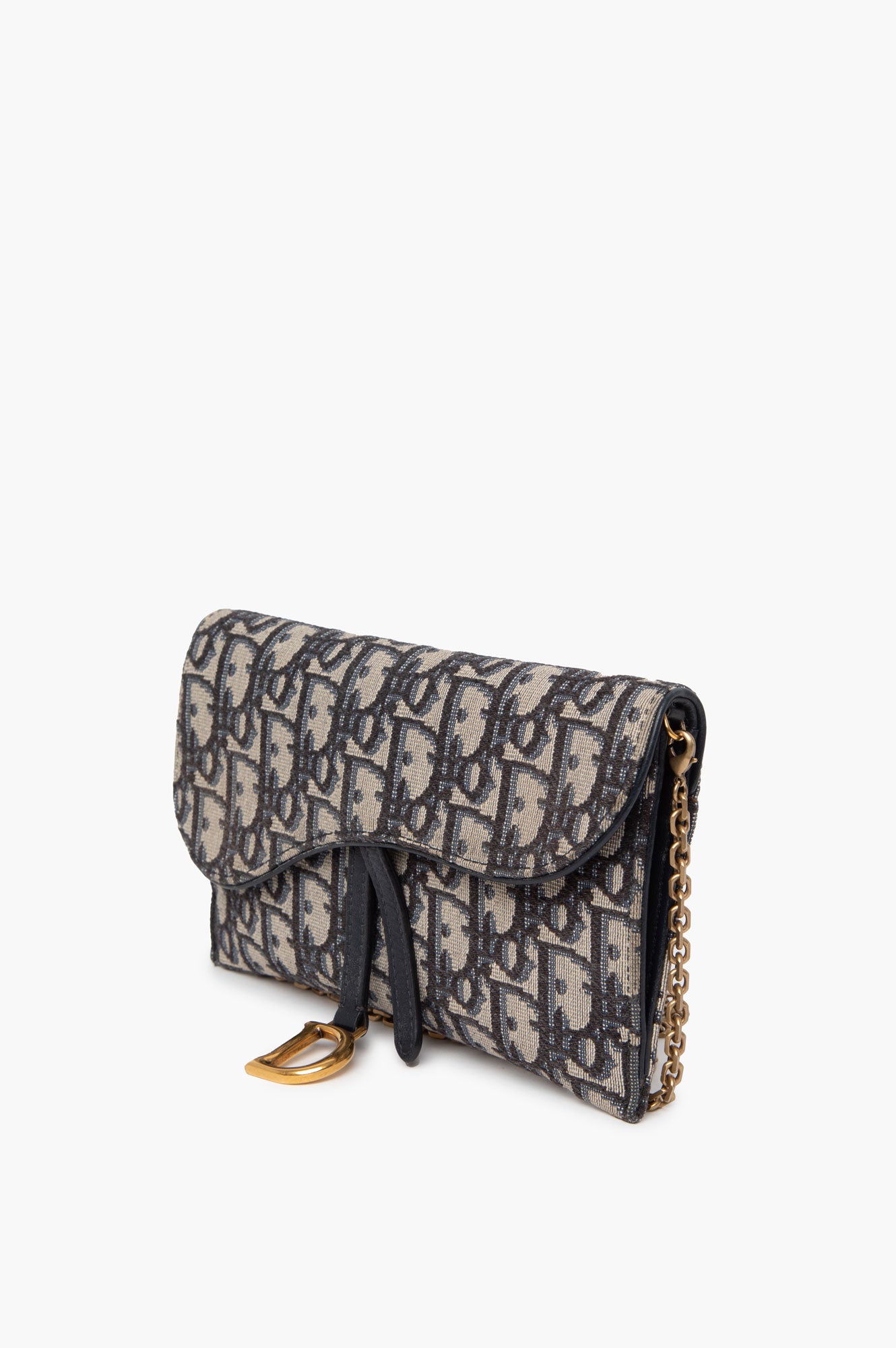 Christian Dior Oblique Saddle Wallet On Chain With Pouch