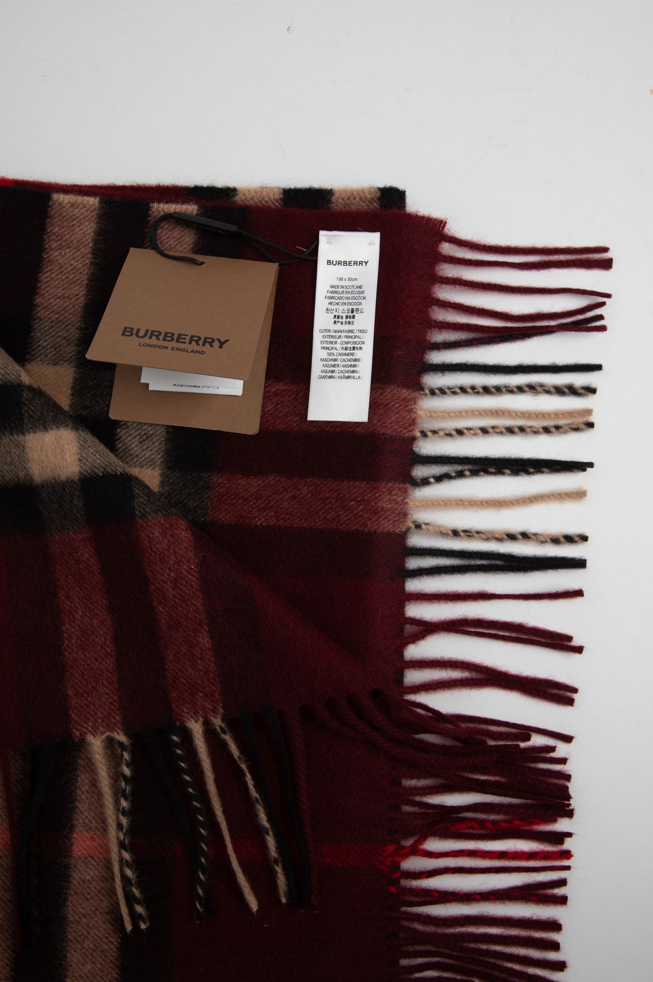 Burberry Burgundy Check Cashmere Scarf