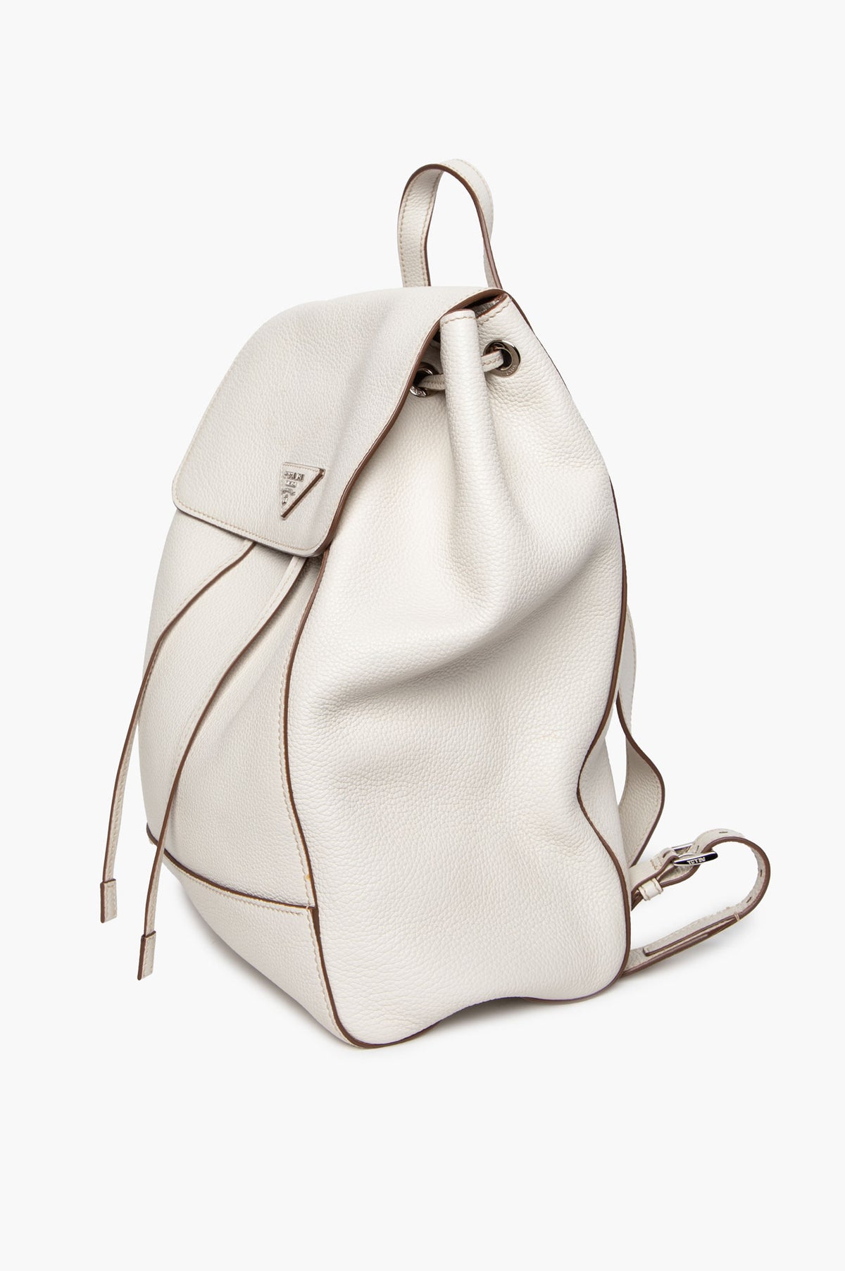 Prada White Vitello Daino Drawstring Flap Backpack