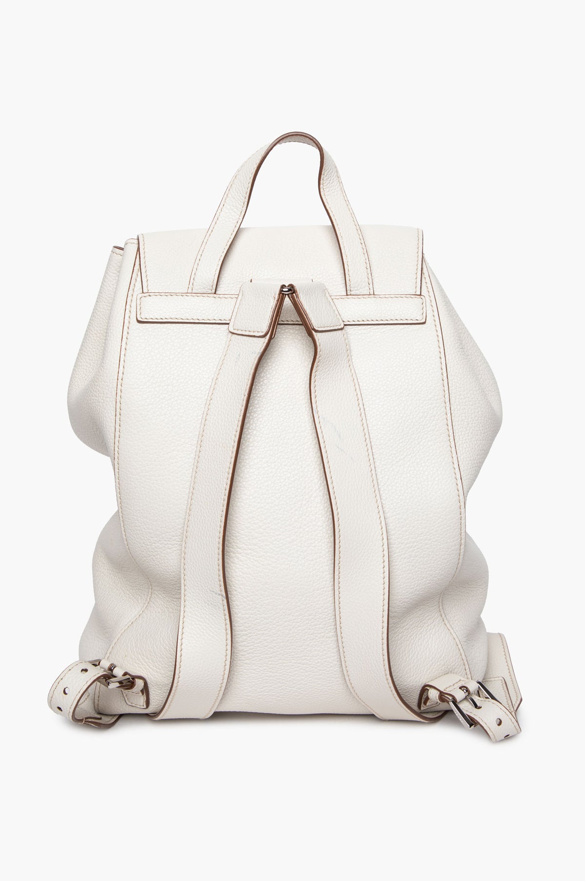 Prada White Vitello Daino Drawstring Flap Backpack