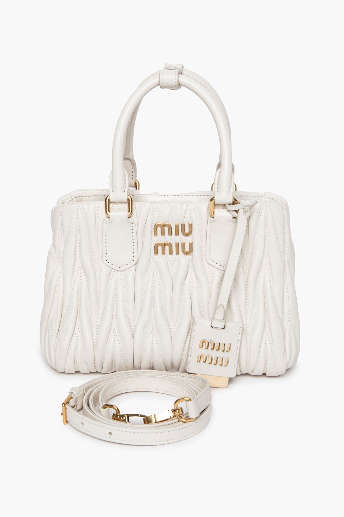 Miu Miu White Matelassé Nappa Mini Tote Bag