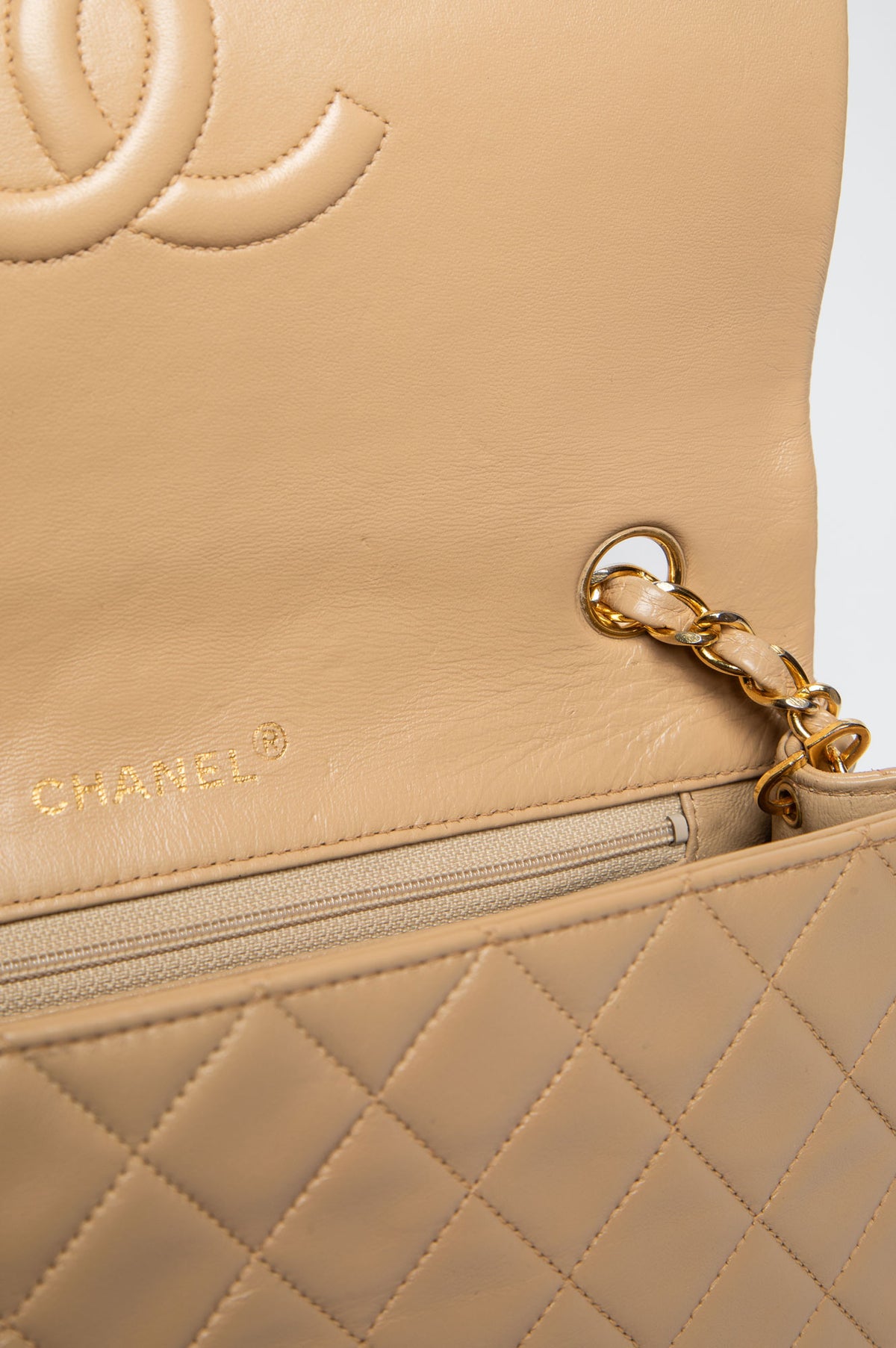 Chanel Vintage Beige Quilted Lambskin 24k GHW Timeless Classic Flap Bag
