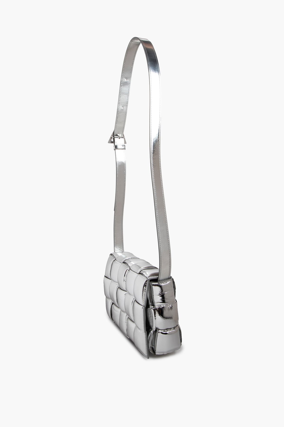 Bottega Veneta Silver Metallic Padded Cassette Crossbody Bag