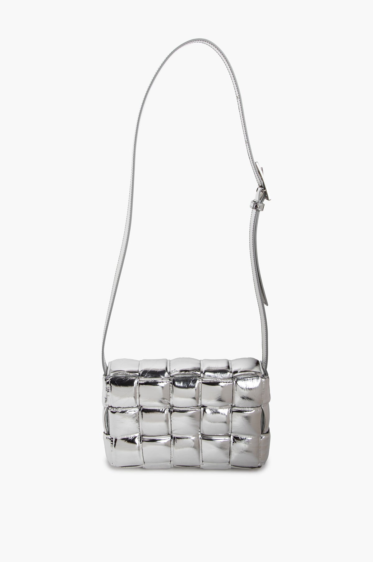 Bottega Veneta Silver Metallic Padded Cassette Crossbody Bag