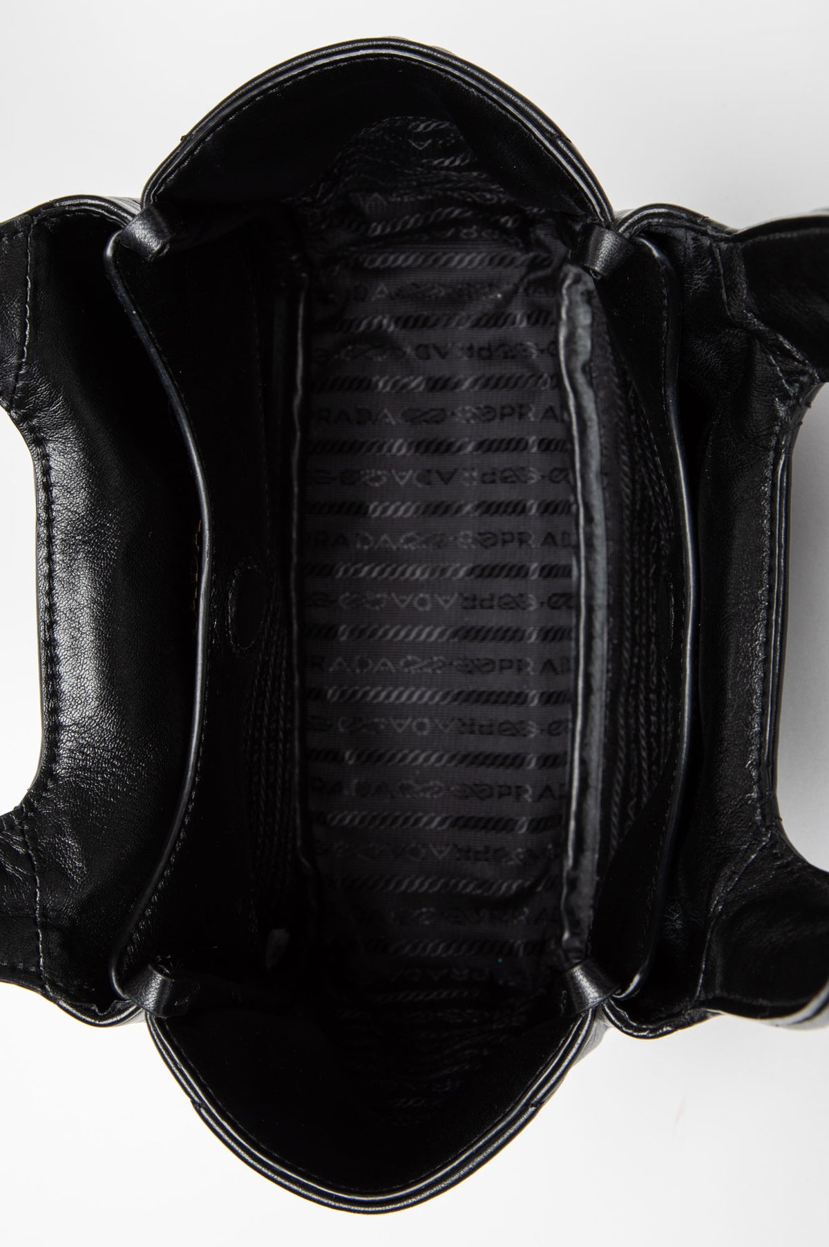 Prada Black Triangle Stitched Nappa Leather Small Shopping Tote