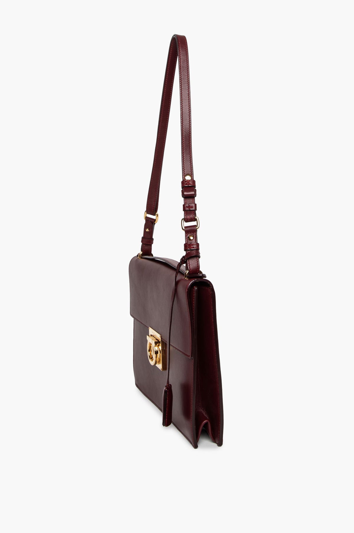 Salvatore Ferragamo Burgundy Leather Marisol Top Handle Bag