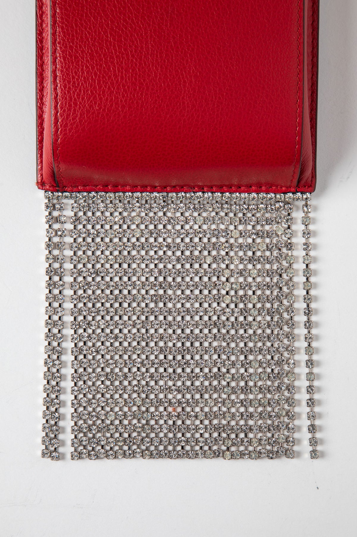 Miu Miu Red Leather Crystal Fringe Crossbody Phone Case