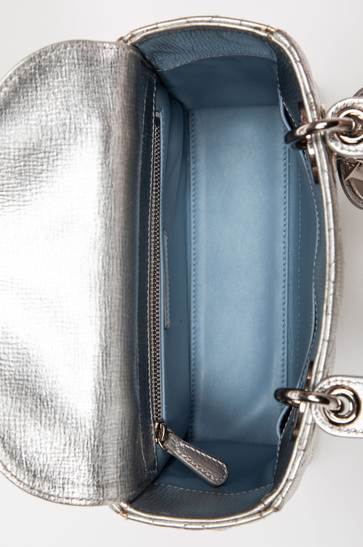Christian Dior Metallic Silver Calfskin Small My Lady ABCDior Bag