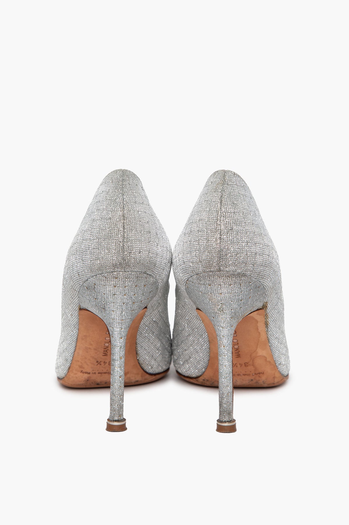 Manolo Blahnik Silver Glitter Hangisi Pumps Size 34.5