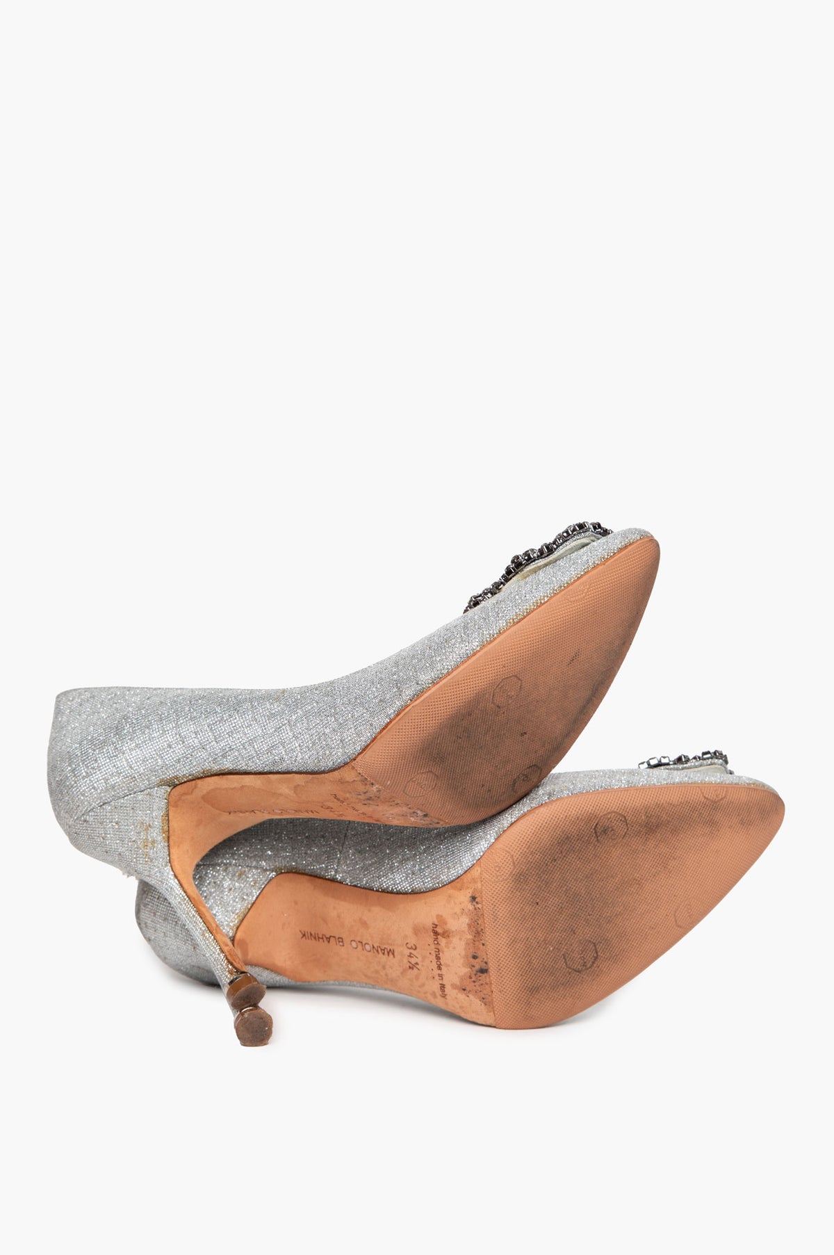 Manolo Blahnik Silver Glitter Hangisi Pumps Size 34.5