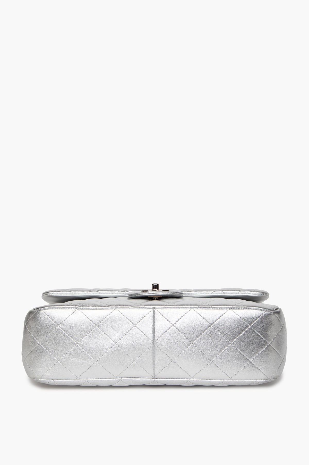 Chanel Silver Metallic Lambskin Large Single Flap Bag