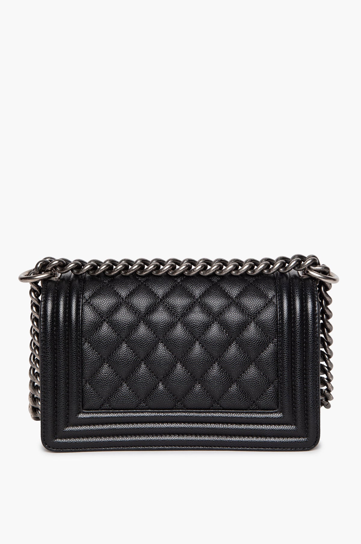 Chanel 2021 Black Caviar Antiqued Silver Hardware Small Boy Bag