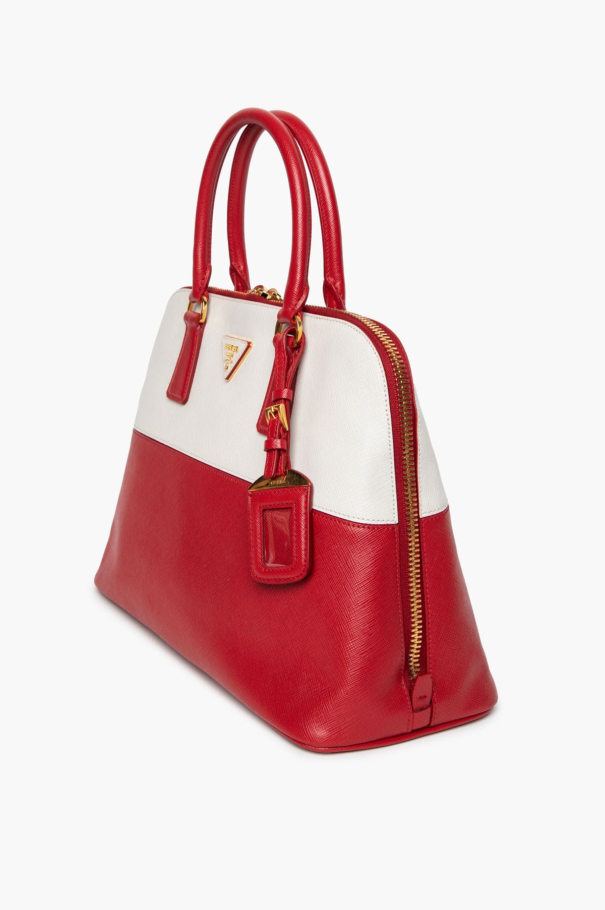 Prada Red/White Bicolour Saffiano Lux Medium Promenade Tote