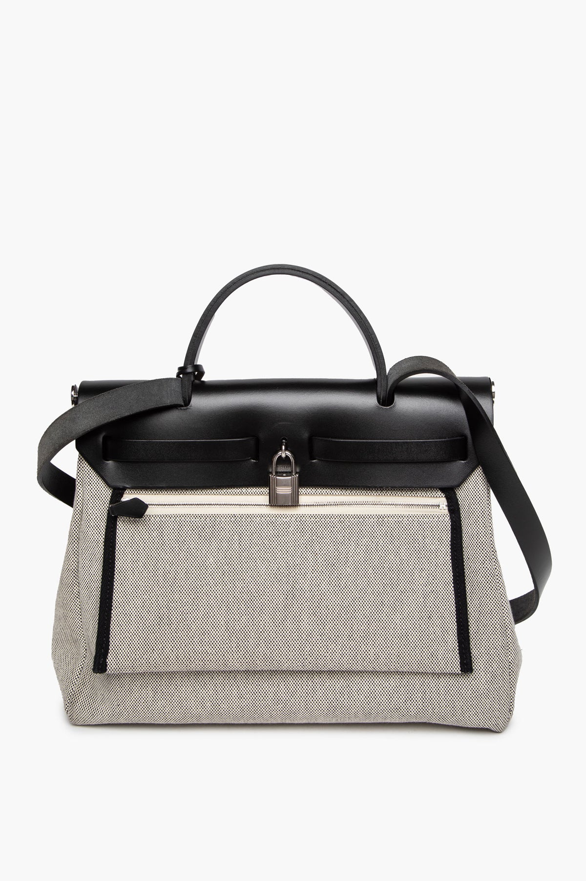 Hermès Black Vache Hunter and Bleu Indigo/Ecru Toile Herbag Zip Pegase Pop 31 PM