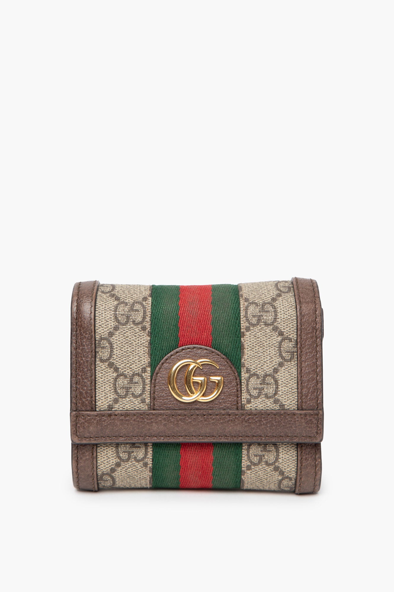 Gucci Brown Monogram Ophildia Tri Fold Wallet