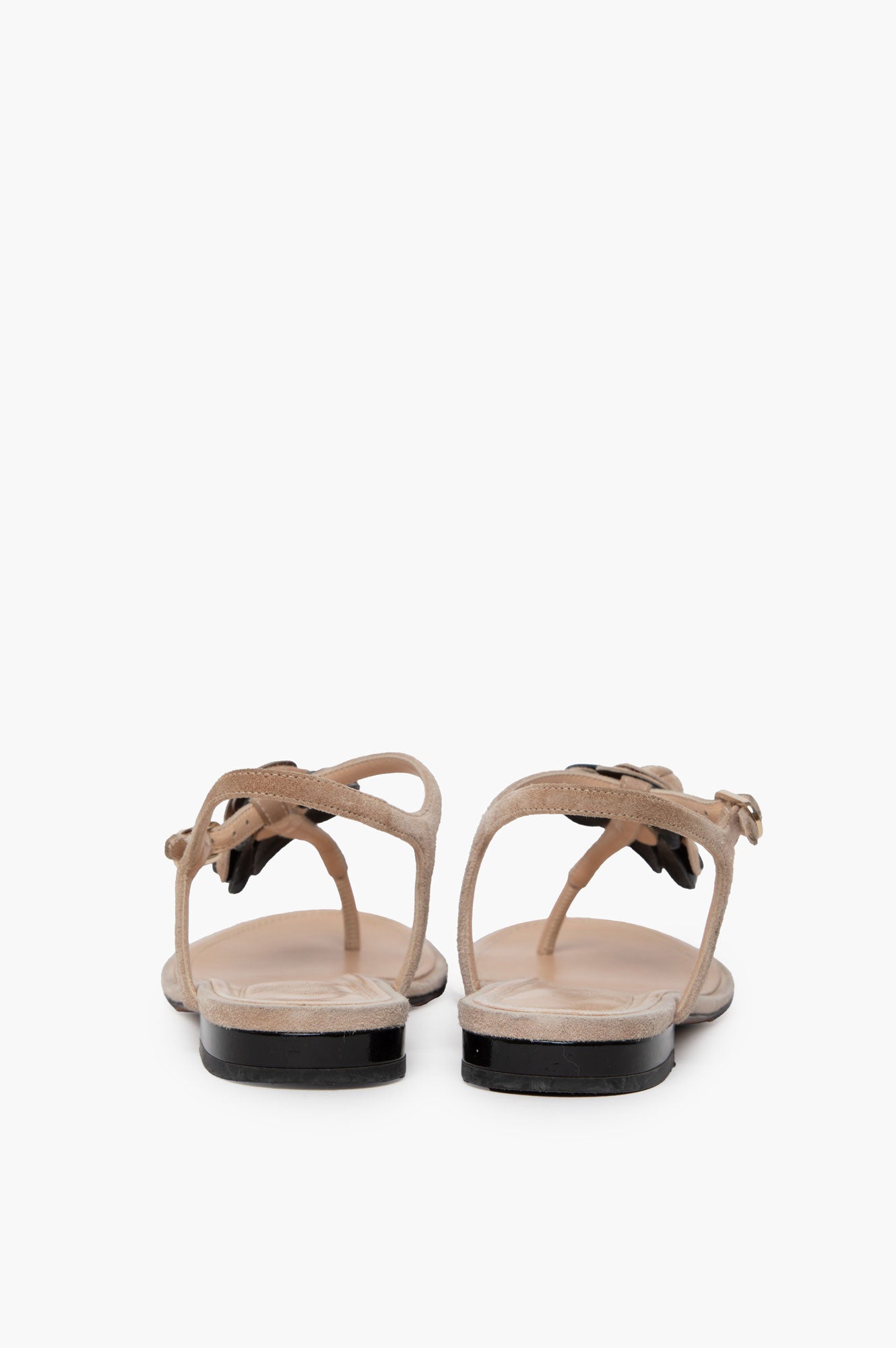 Chanel Beige/Black Camellia Flower Sandals 37.5