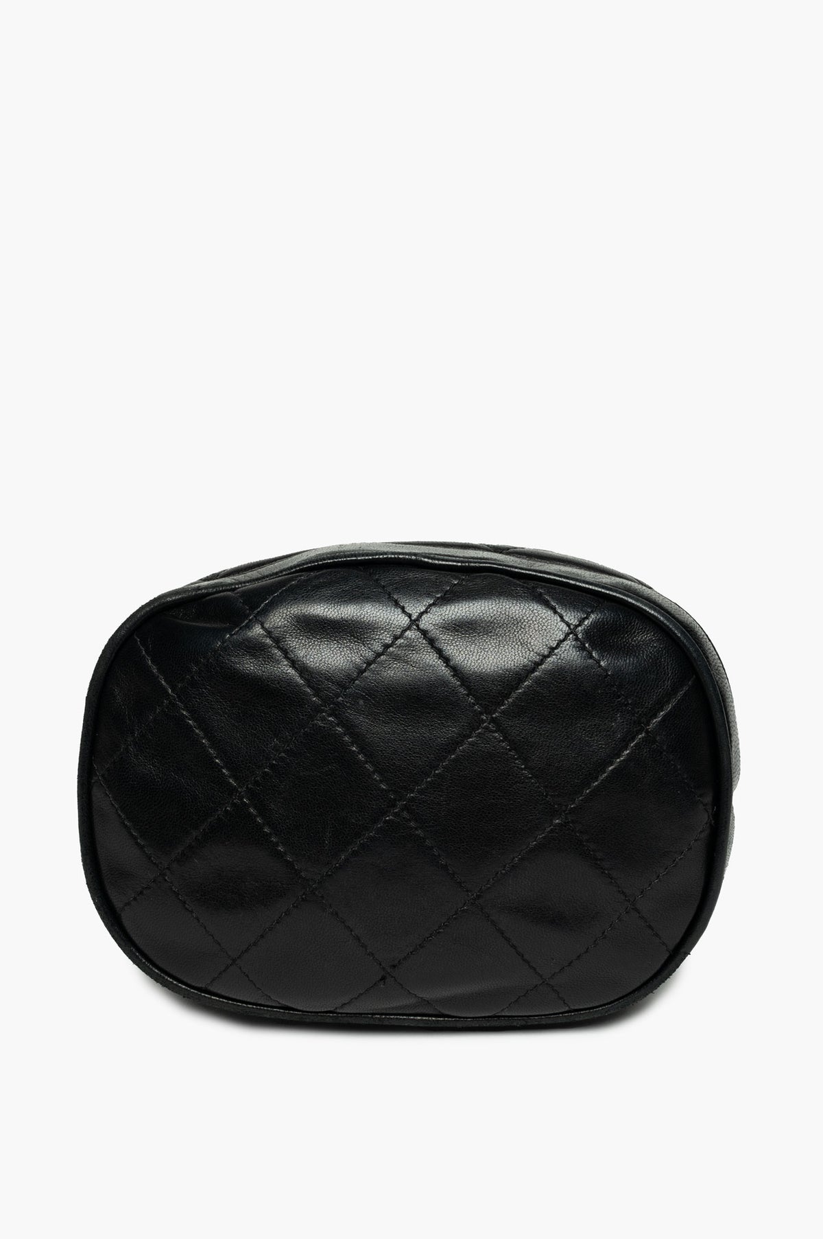 Chanel Vintage 1989 Black Lambskin Quilted Tassel Bucket Bag