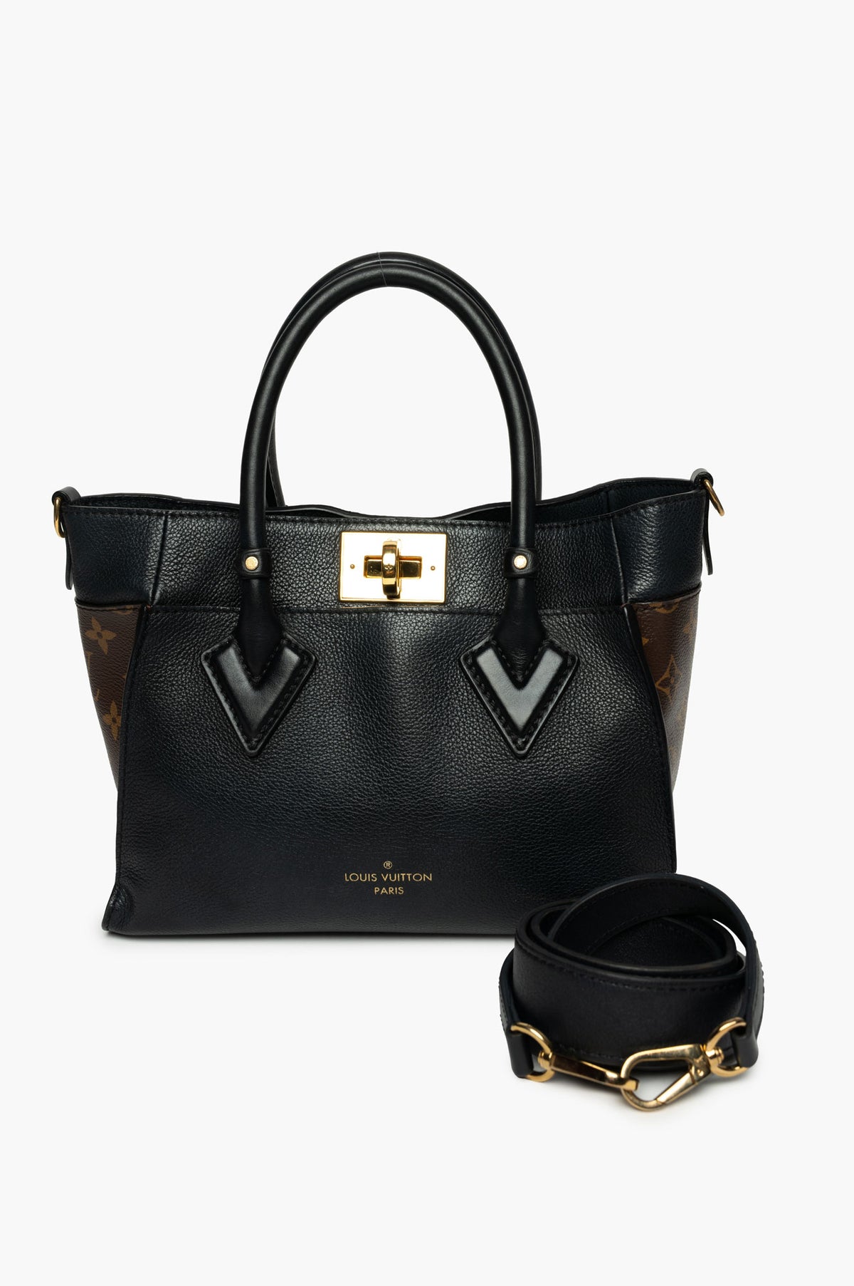 Louis Vuitton Black Leather Monogram Canvas On My Side PM