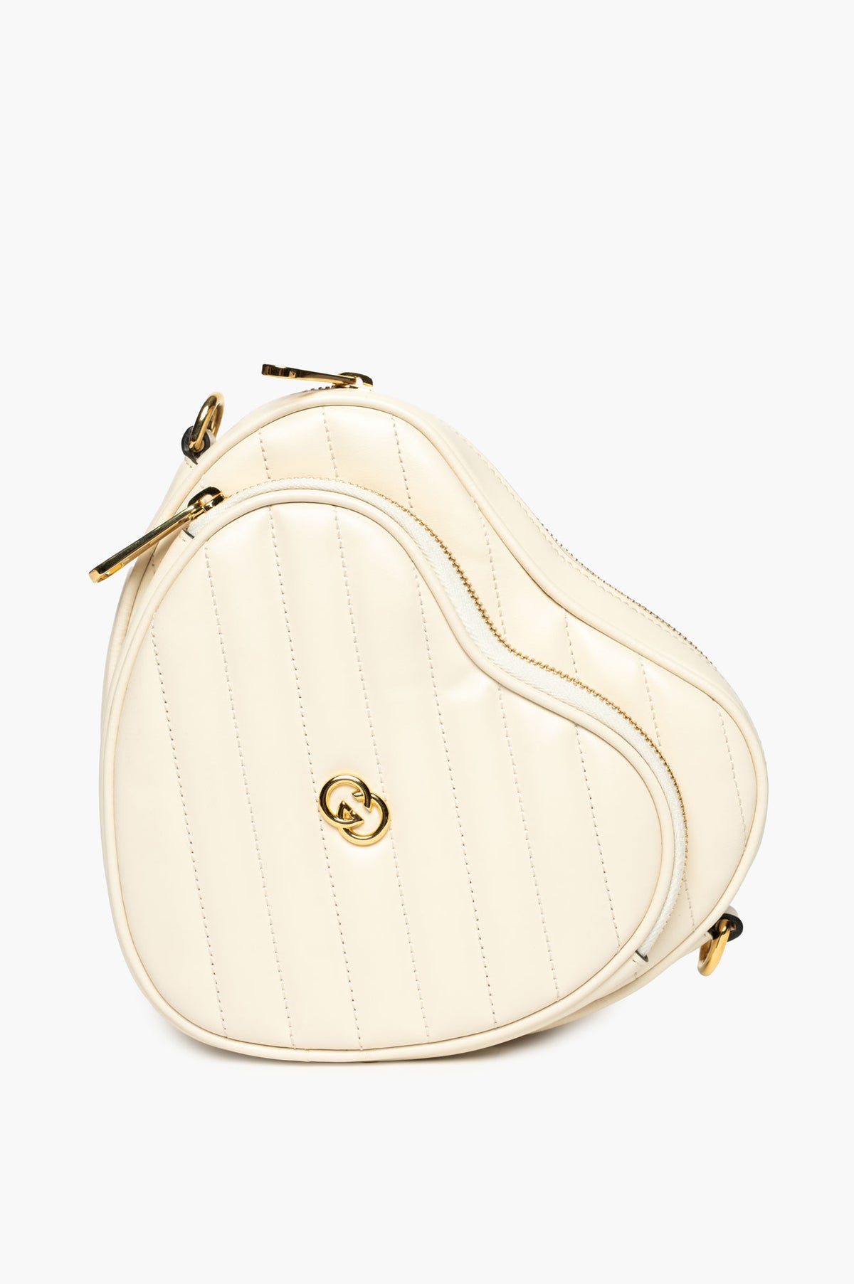 Gucci Cream Quilted Leather Interlocking G Mini Heart Shoulder Bag