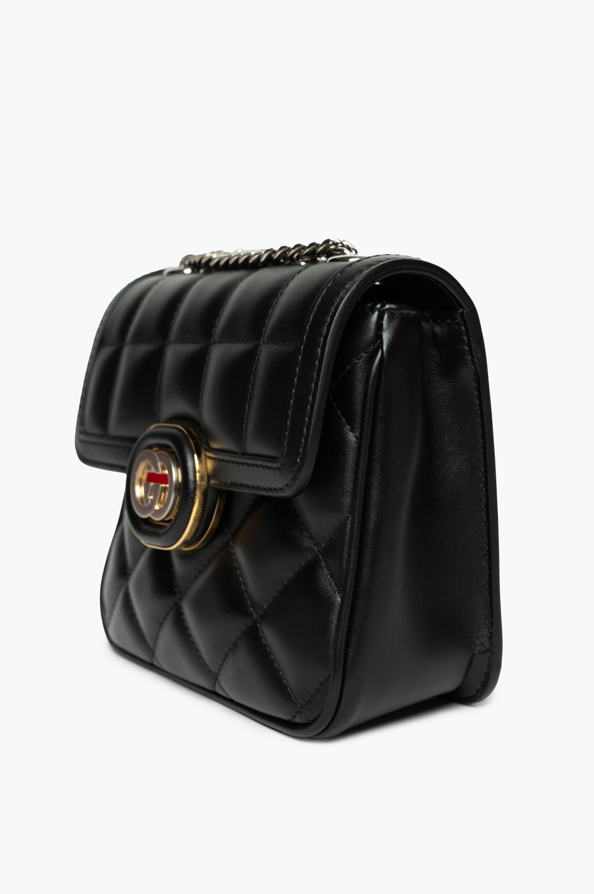 Gucci Black Quilted Leather Mini Deco Chain Shoulder Bag