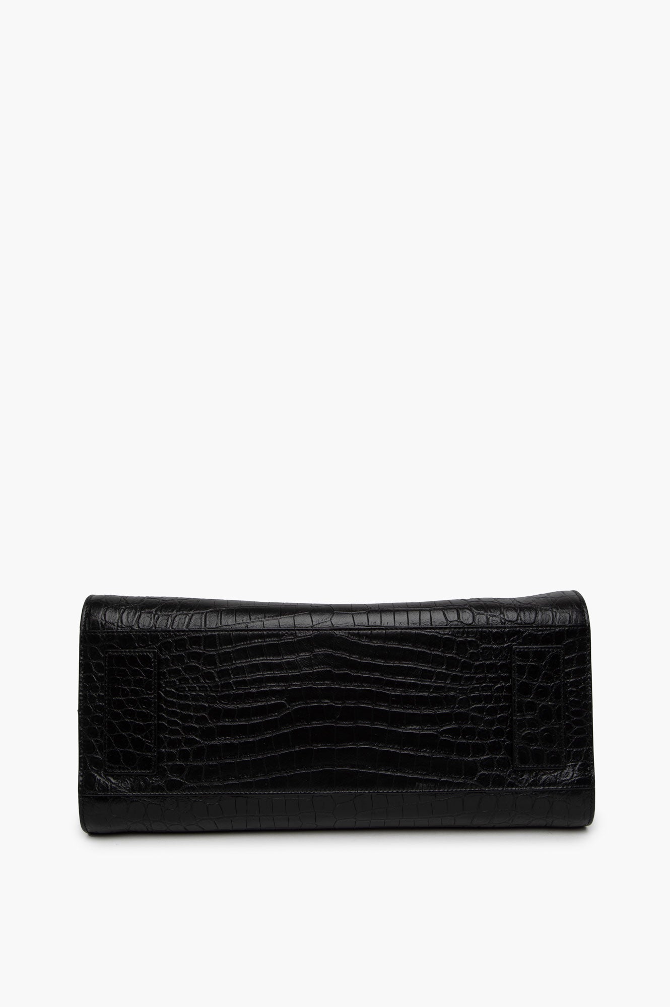Saint Laurent Black Calfskin Croc Embossed Tote Bag