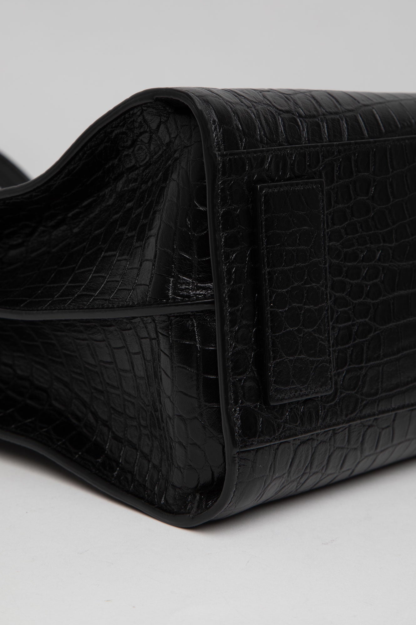 Saint Laurent Black Calfskin Croc Embossed Tote Bag