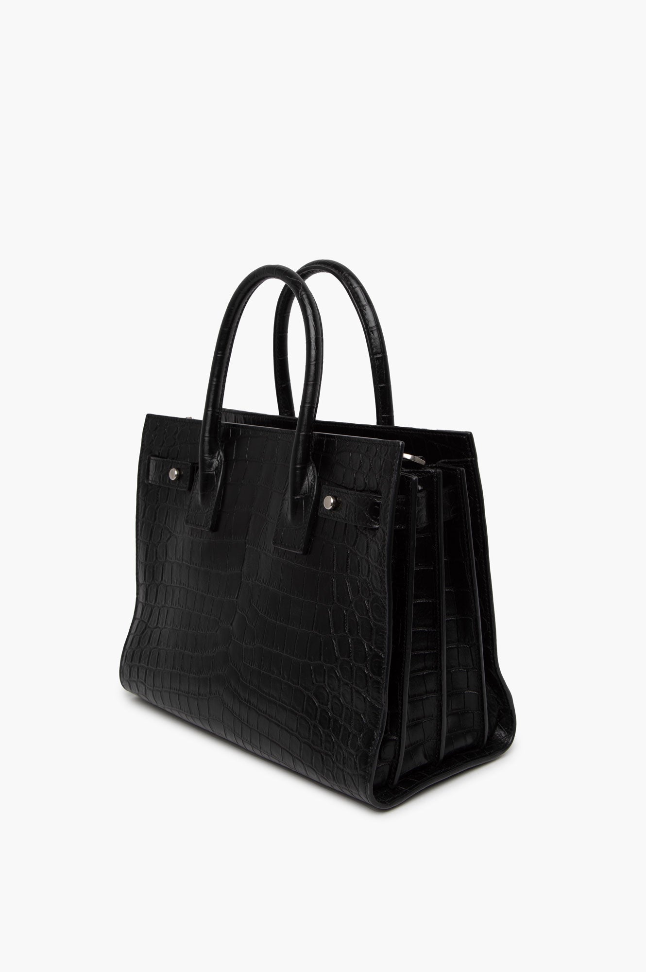 Saint Laurent Black Croc Embossed Sac De Jour Bag